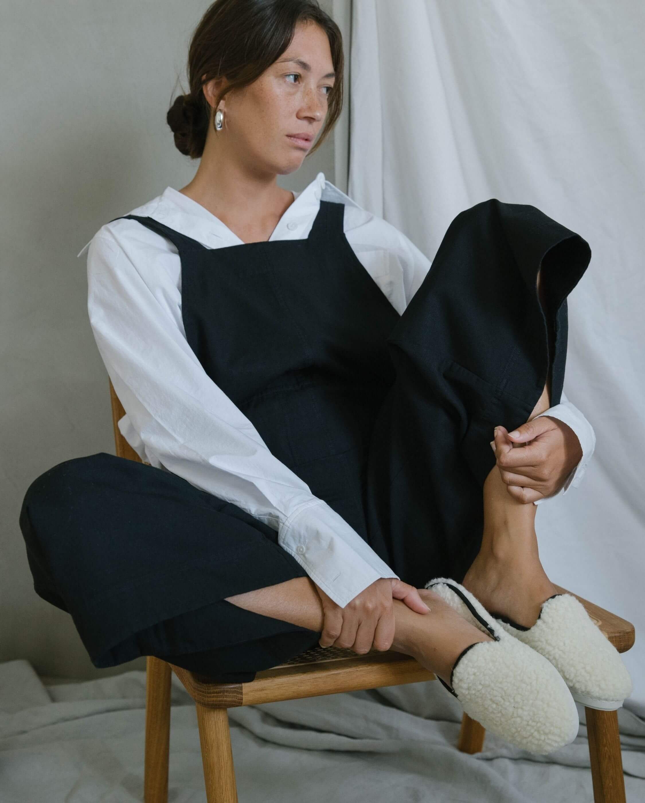 Women's wool bouclé mule, black and white ANGARDE White