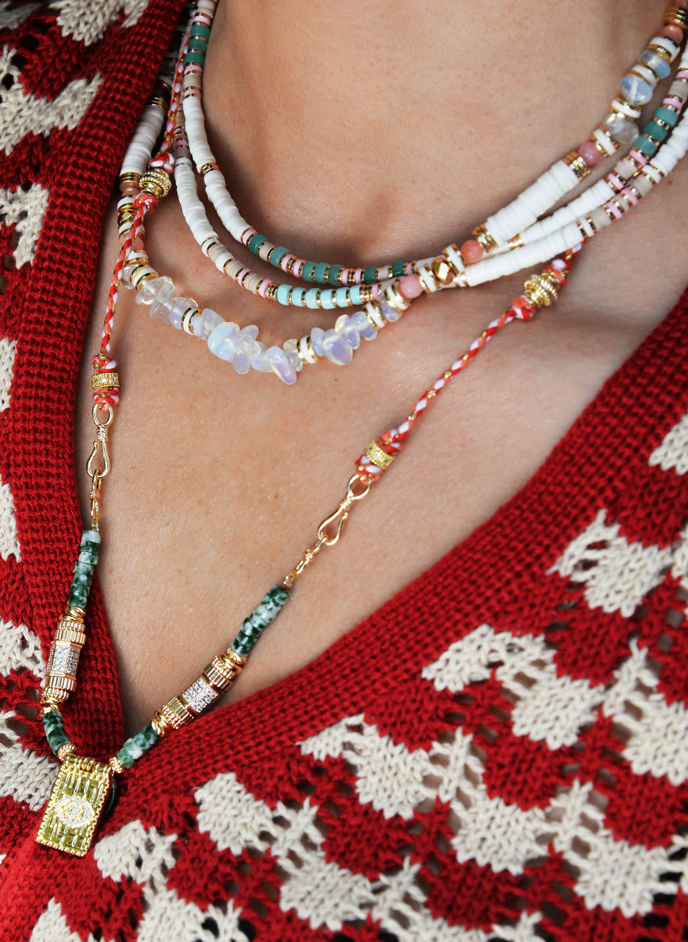 Multilayer necklace with pearls and sequins HIPANEMA White