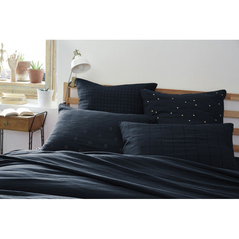 Cotton percale pillow case L'EFFET PAPILLON Blue