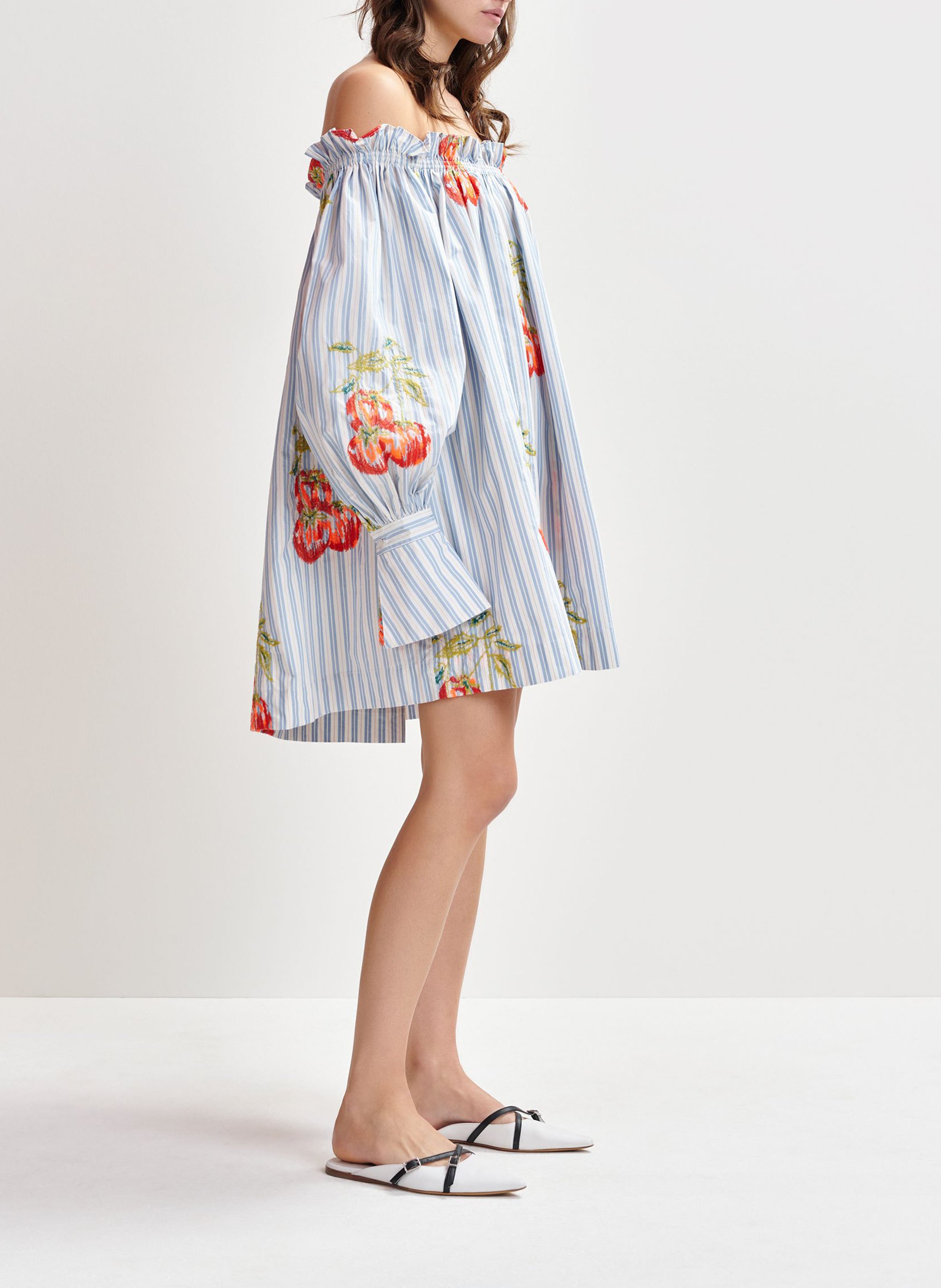 Robe courte épaules dénudées à rayures ESSENTIEL ANTWERP Bleu