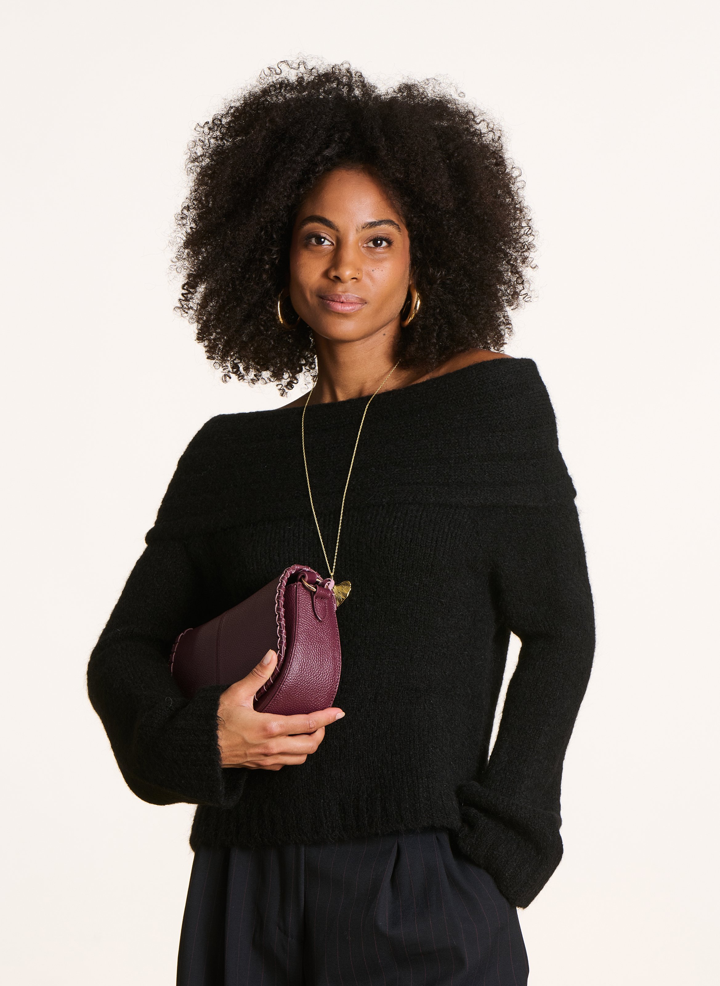 Straight off-the-shoulder knit sweater LA FEE MARABOUTEE Black