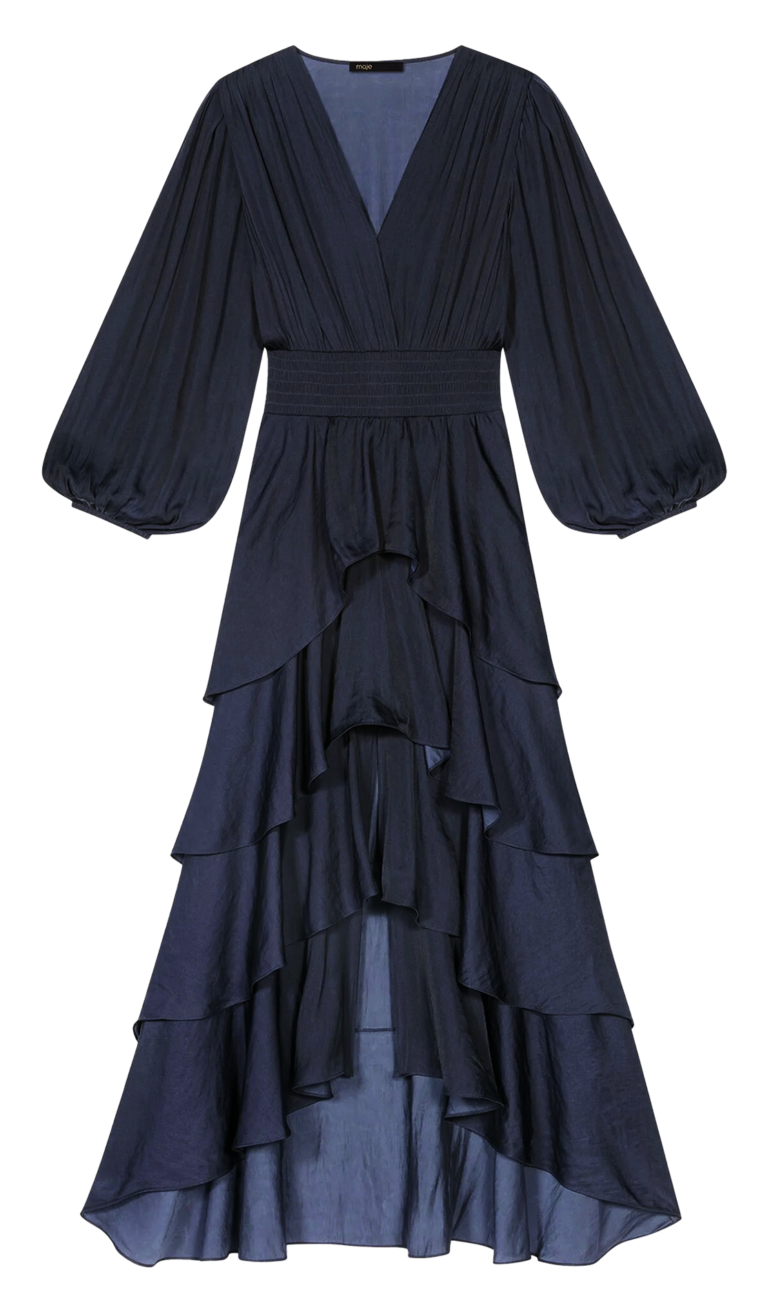 Robe longue col V à volants  MAJE Bleu