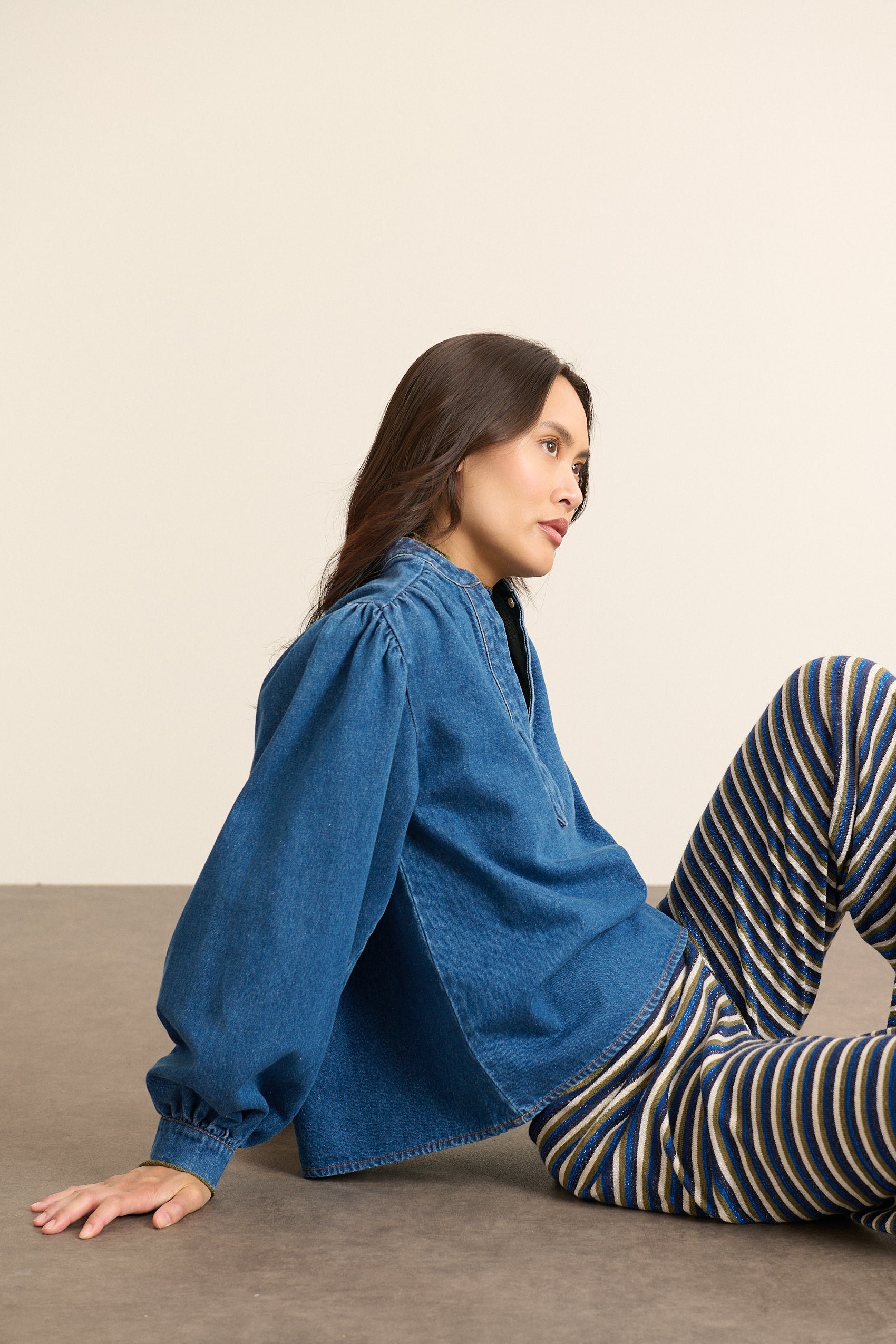 Long-sleeved Tunisian collar blouse GARANCE PARIS Blue