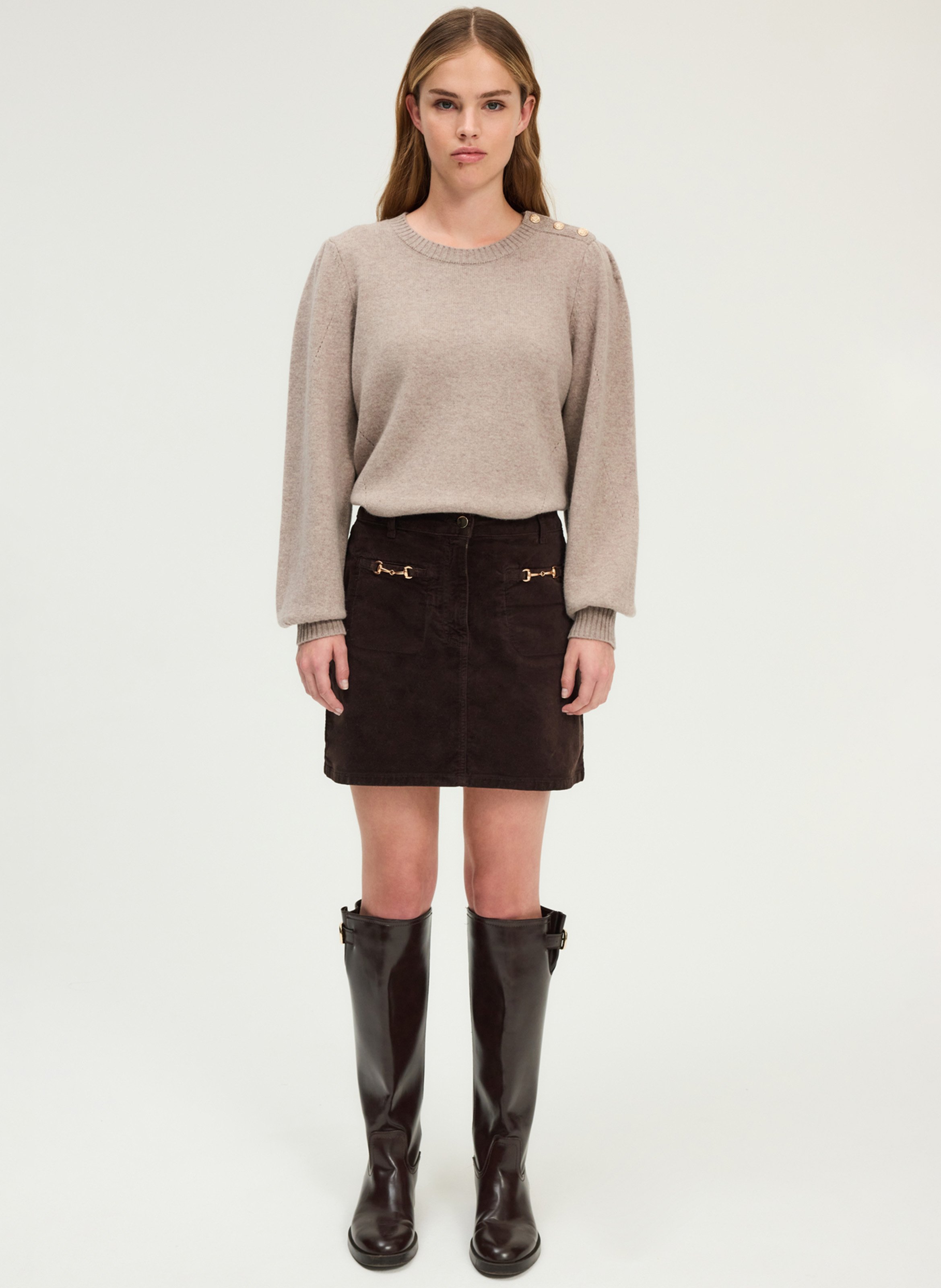 Jupe courte en coton mélangé PABLO Marron