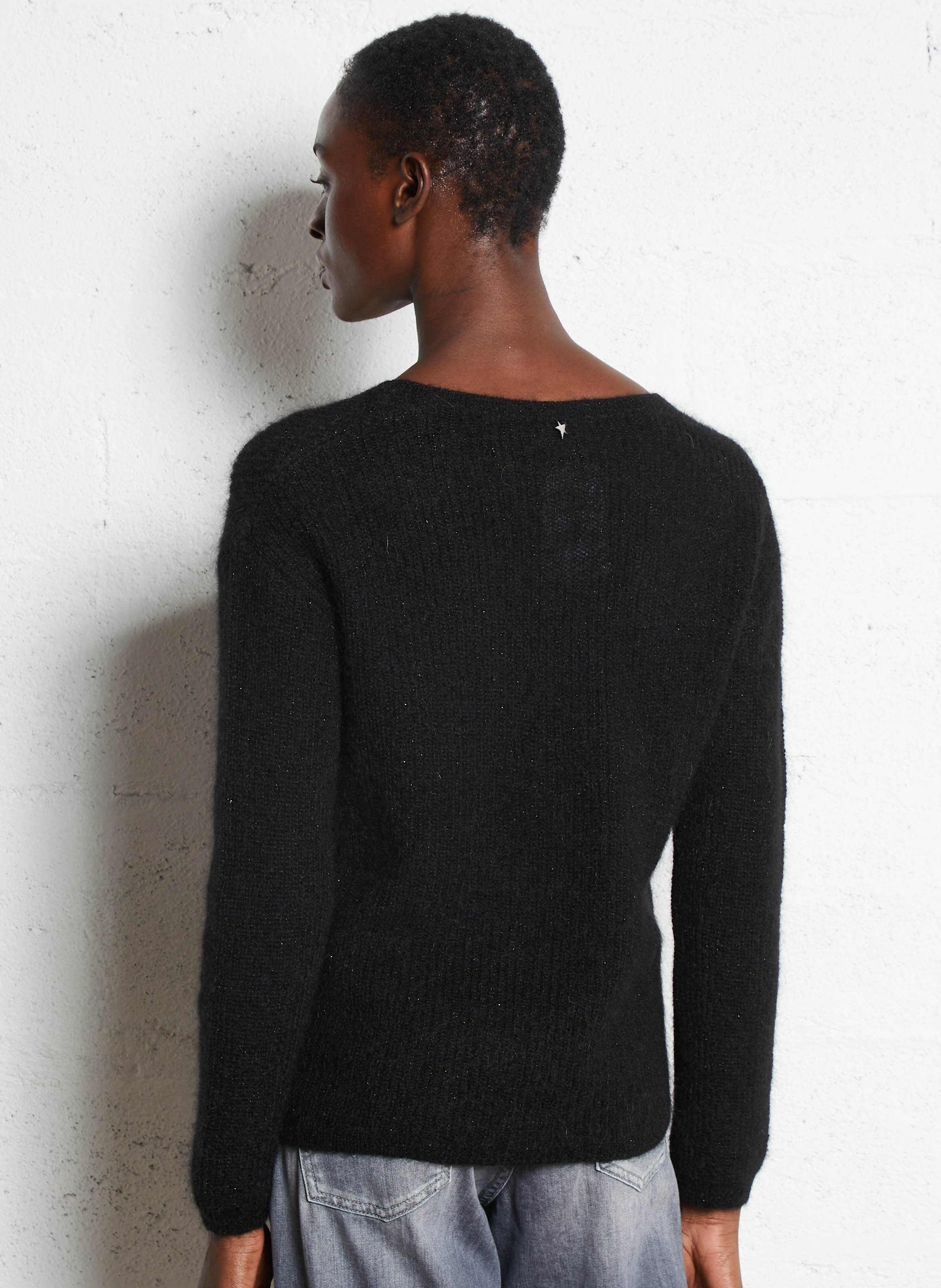 Pull droit col V métallisé en laine mélangée SUD EXPRESS Noir