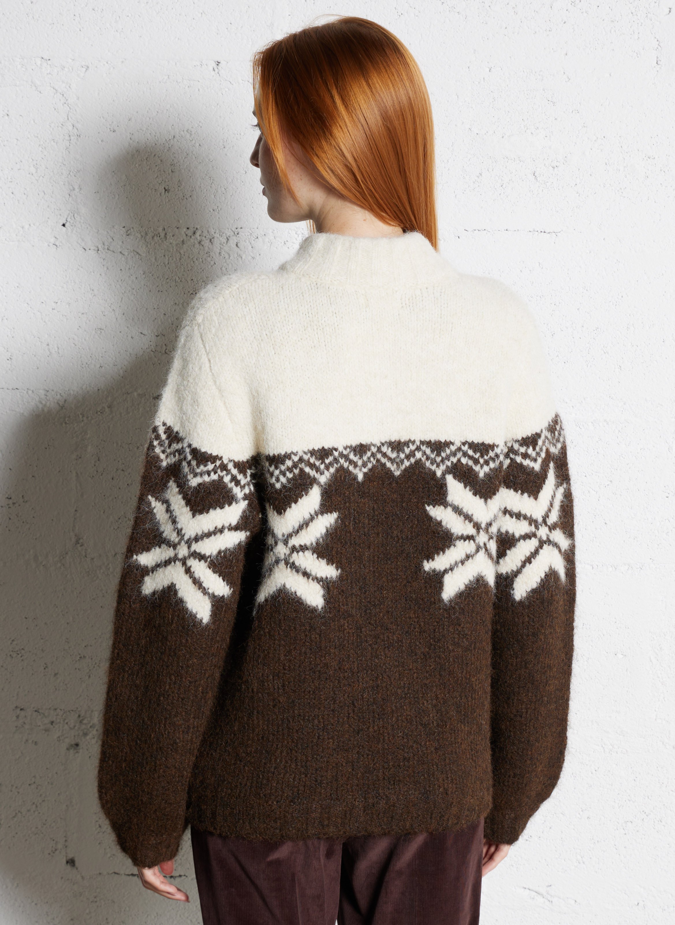 Rundhalsausschnitt-Pullover mit Reißverschluss und Muster THE KORNER Braun