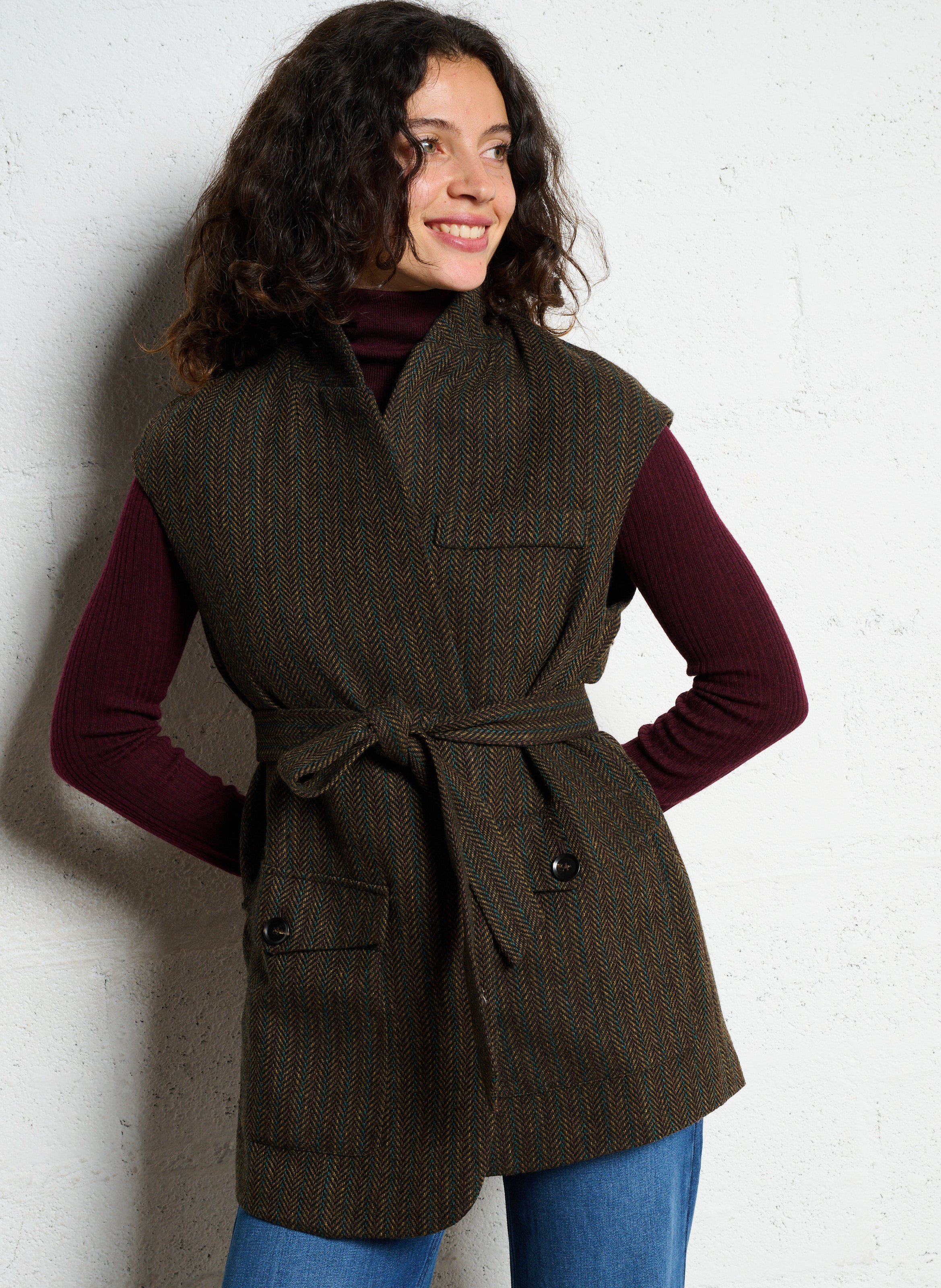 Oversized shawl collar printed jacket LA PETITE ETOILE Brown