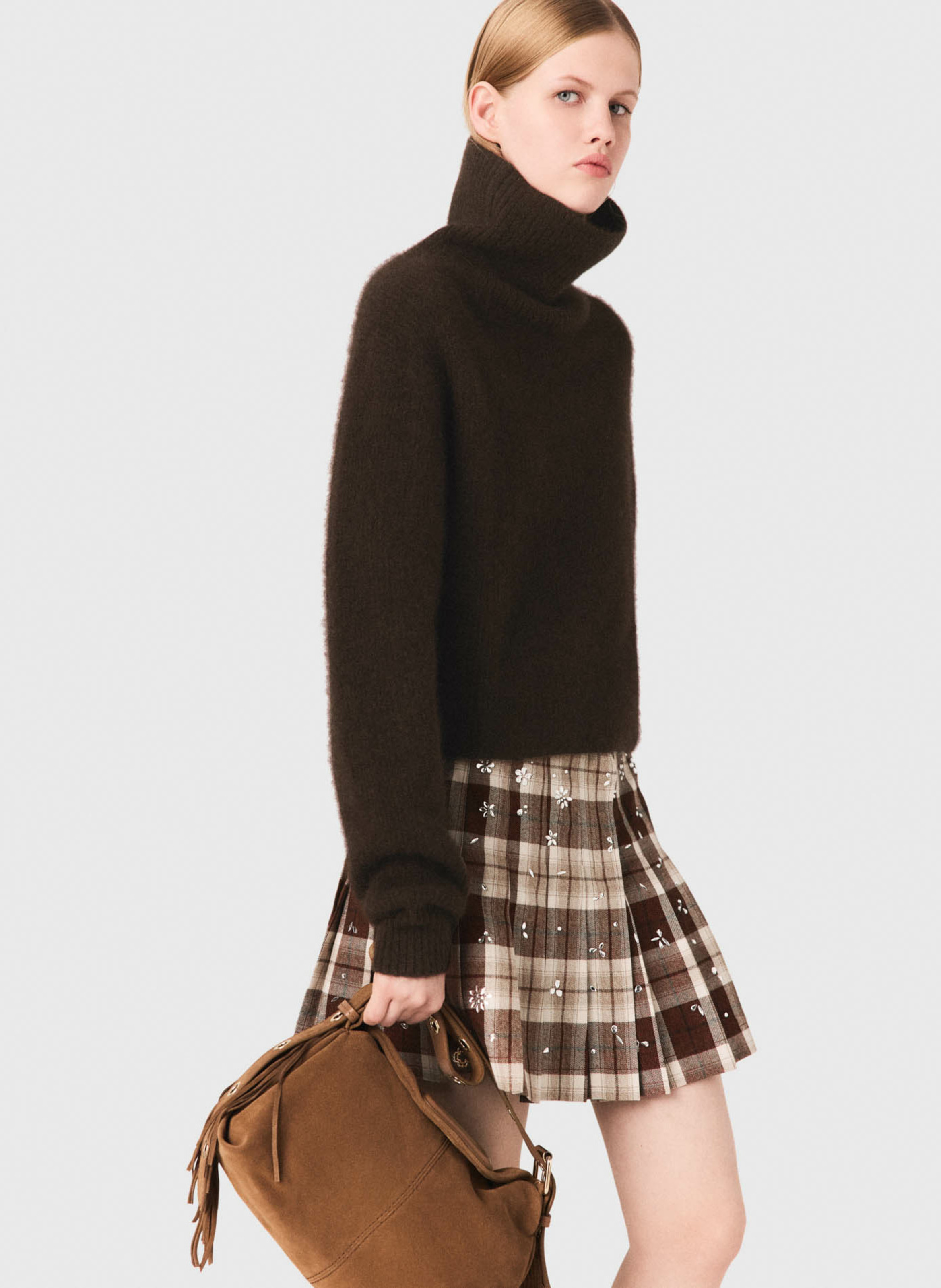 Pull col roulé en laine mélangé MAJE Marron