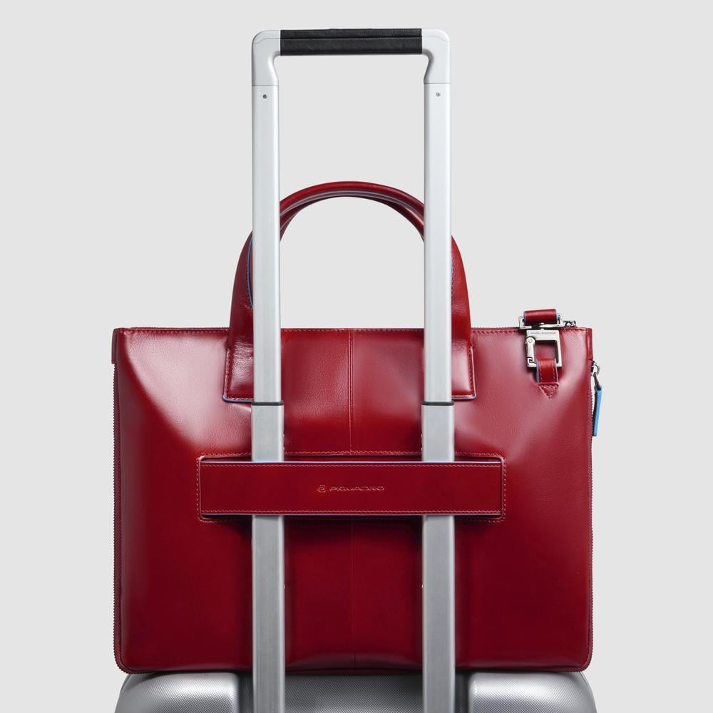 Customizable leather bag for laptop and ipad® with shockproof and rfid protection PIQUADRO Red