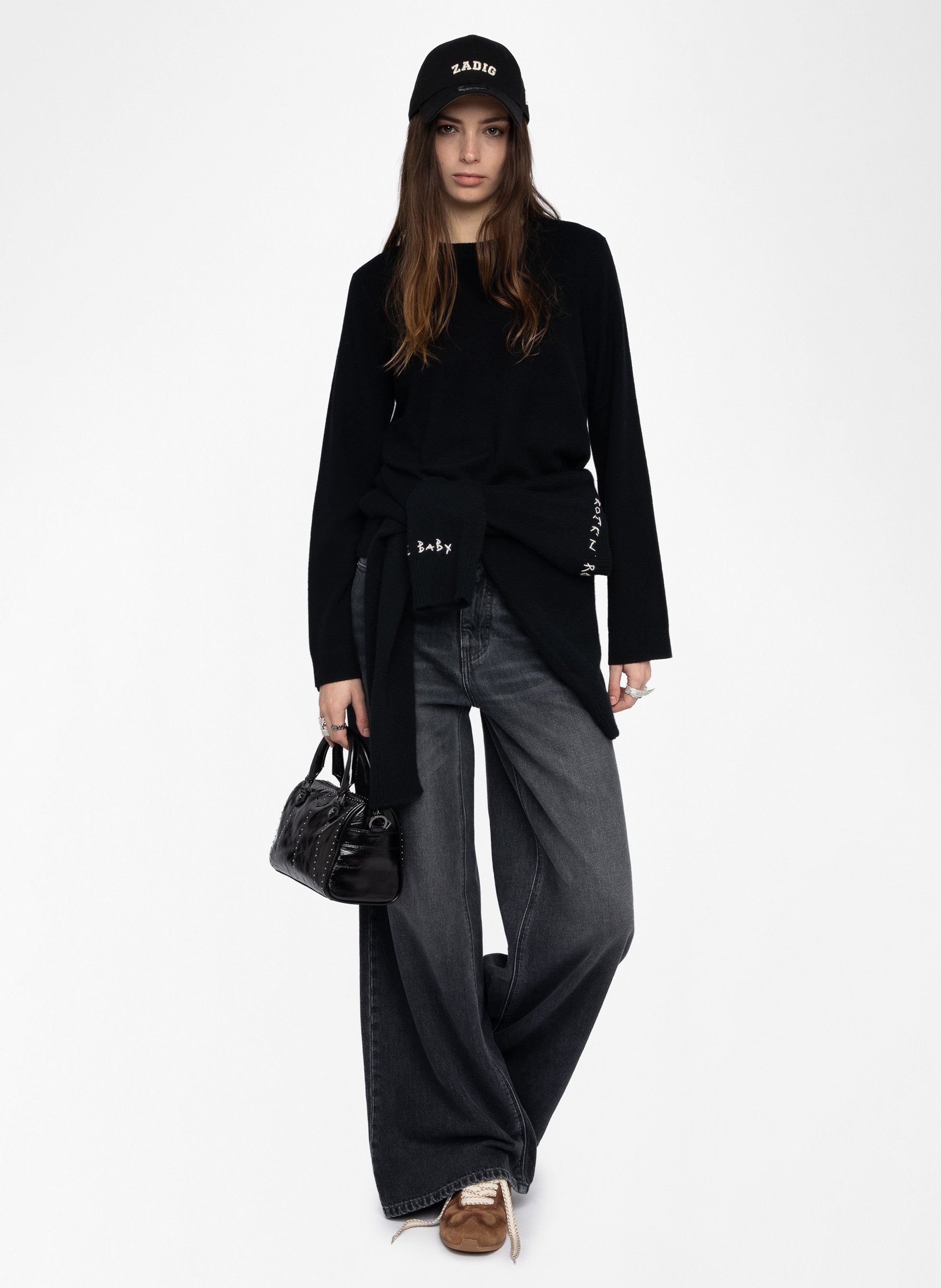 Pull col rond avec patchs en cuir ZADIG&VOLTAIRE Noir