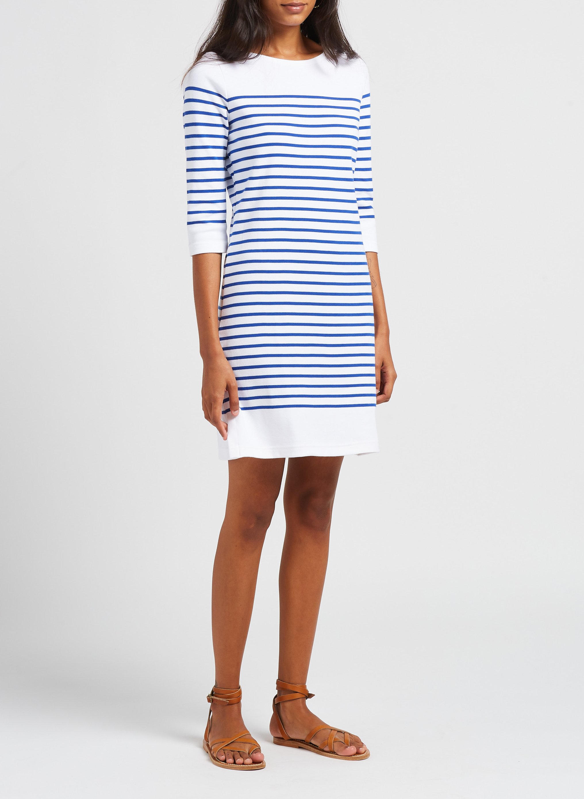 Gestreiftes Baumwollkleid mit Rundhalsausschnitt ARMOR LUX Weiss