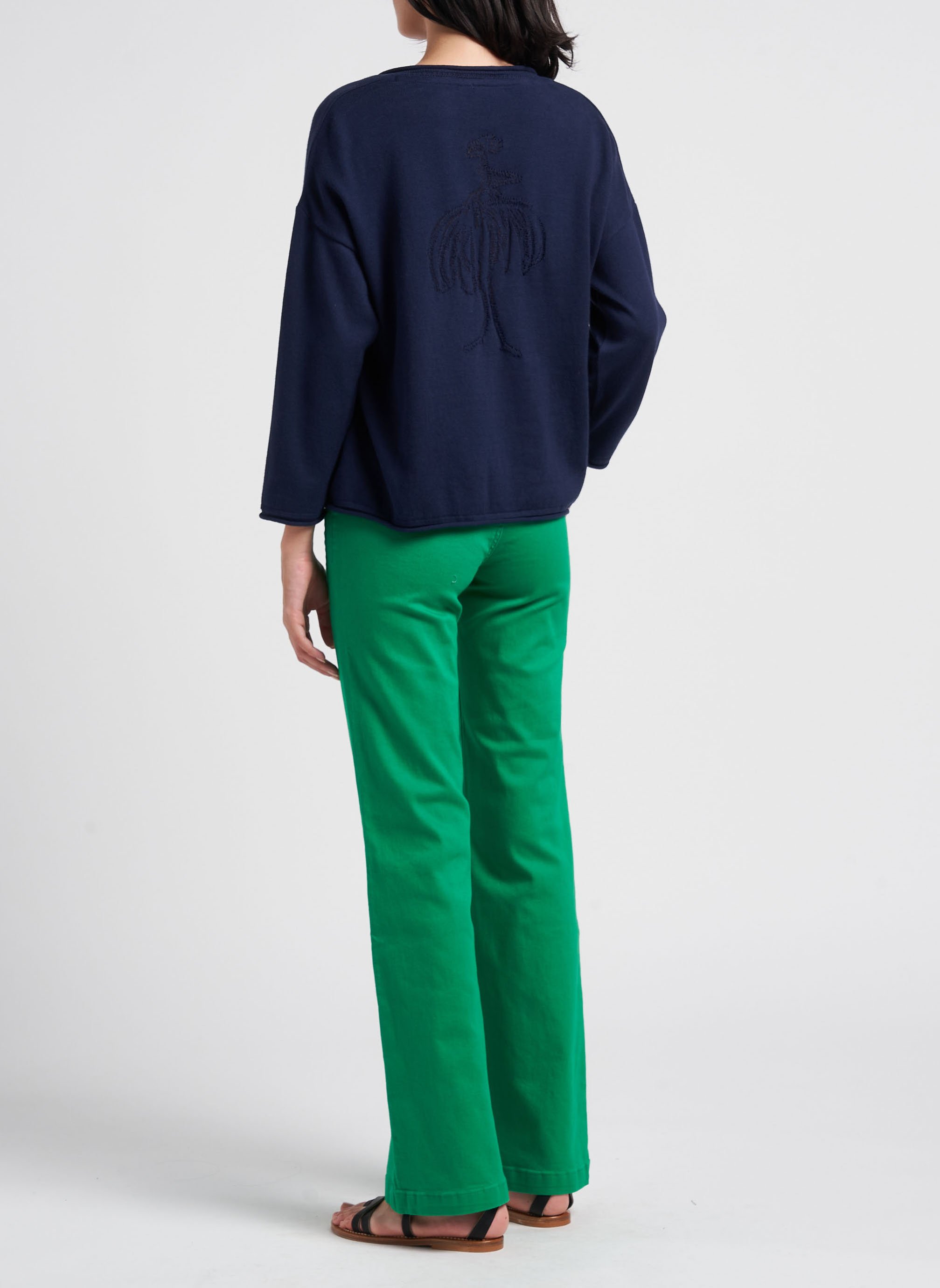 Pull col V évasé en coton ONE STEP Bleu