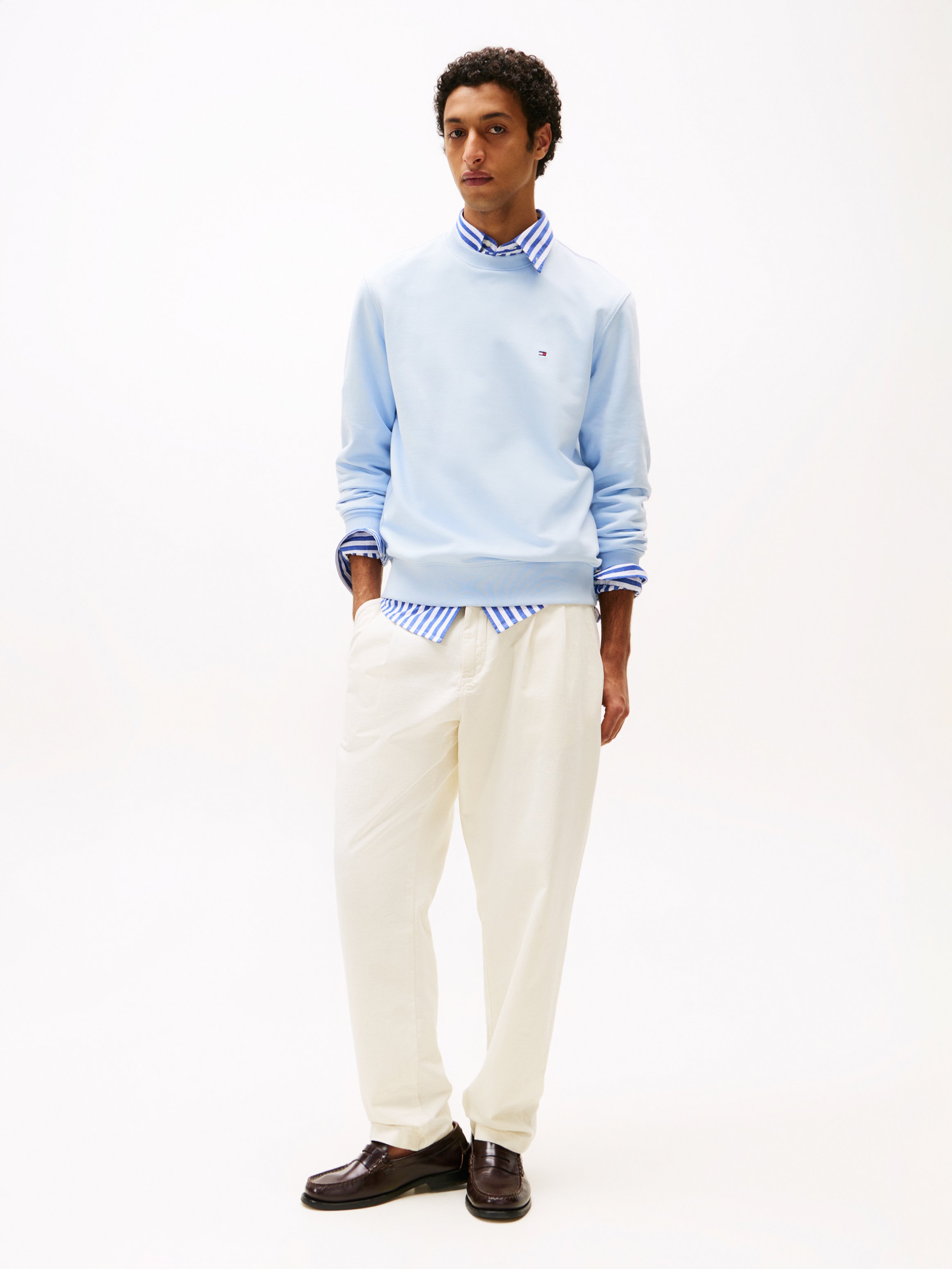 Sweat oversize col rond en coton Bleu