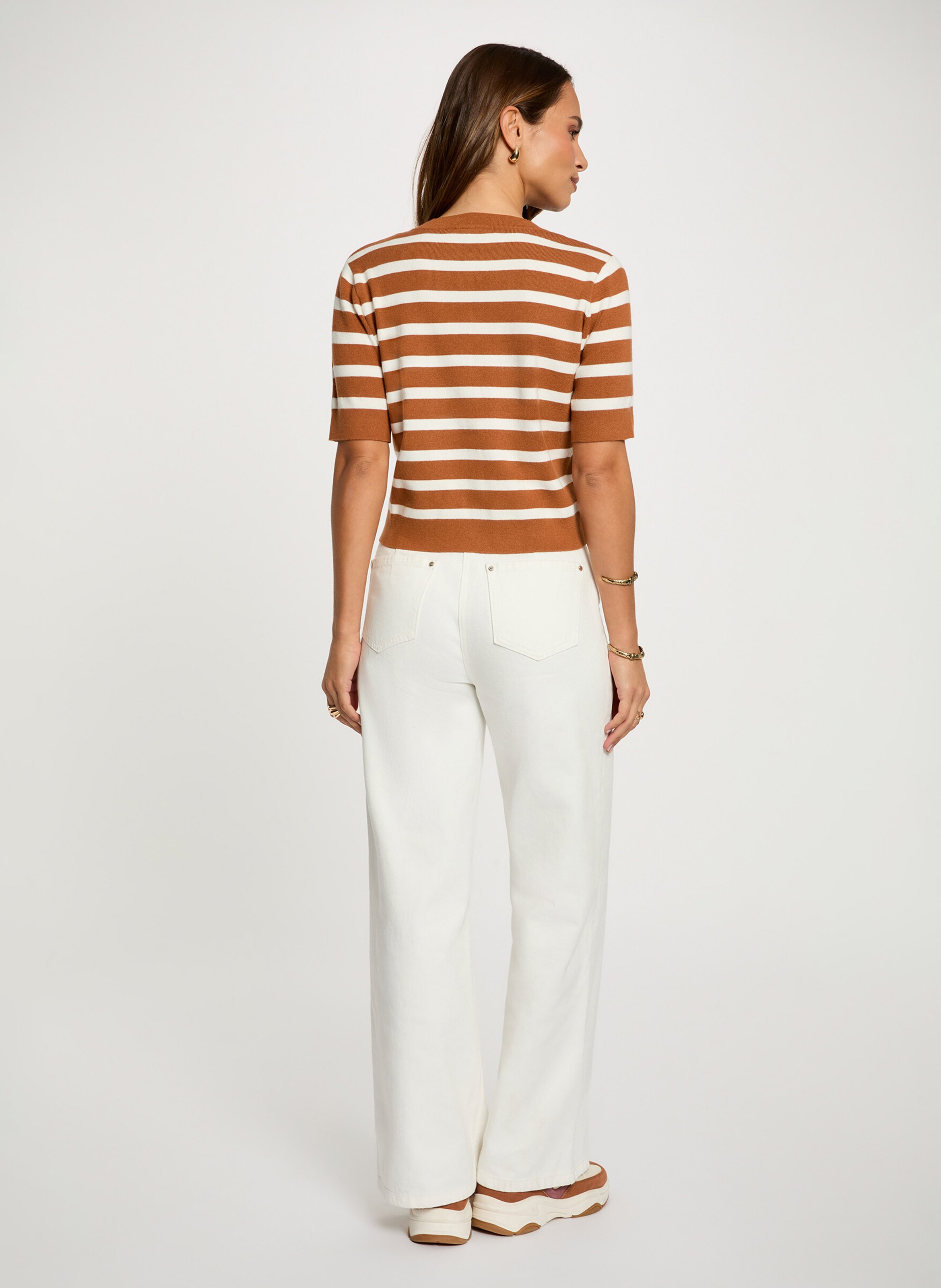 Top col rond à rayures MORGAN Marron