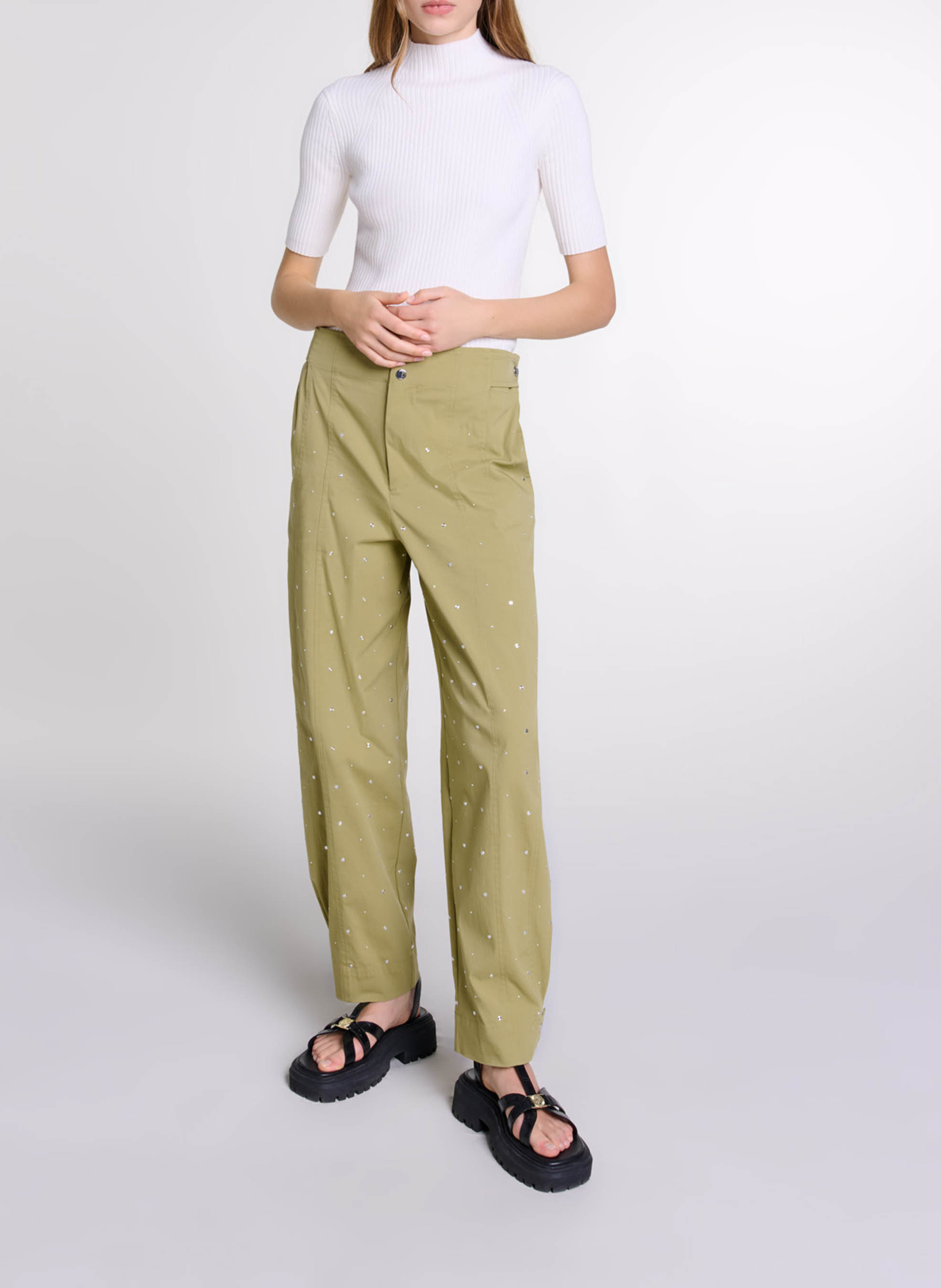 Round-neck cotton-blend cardigan MAJE Beige