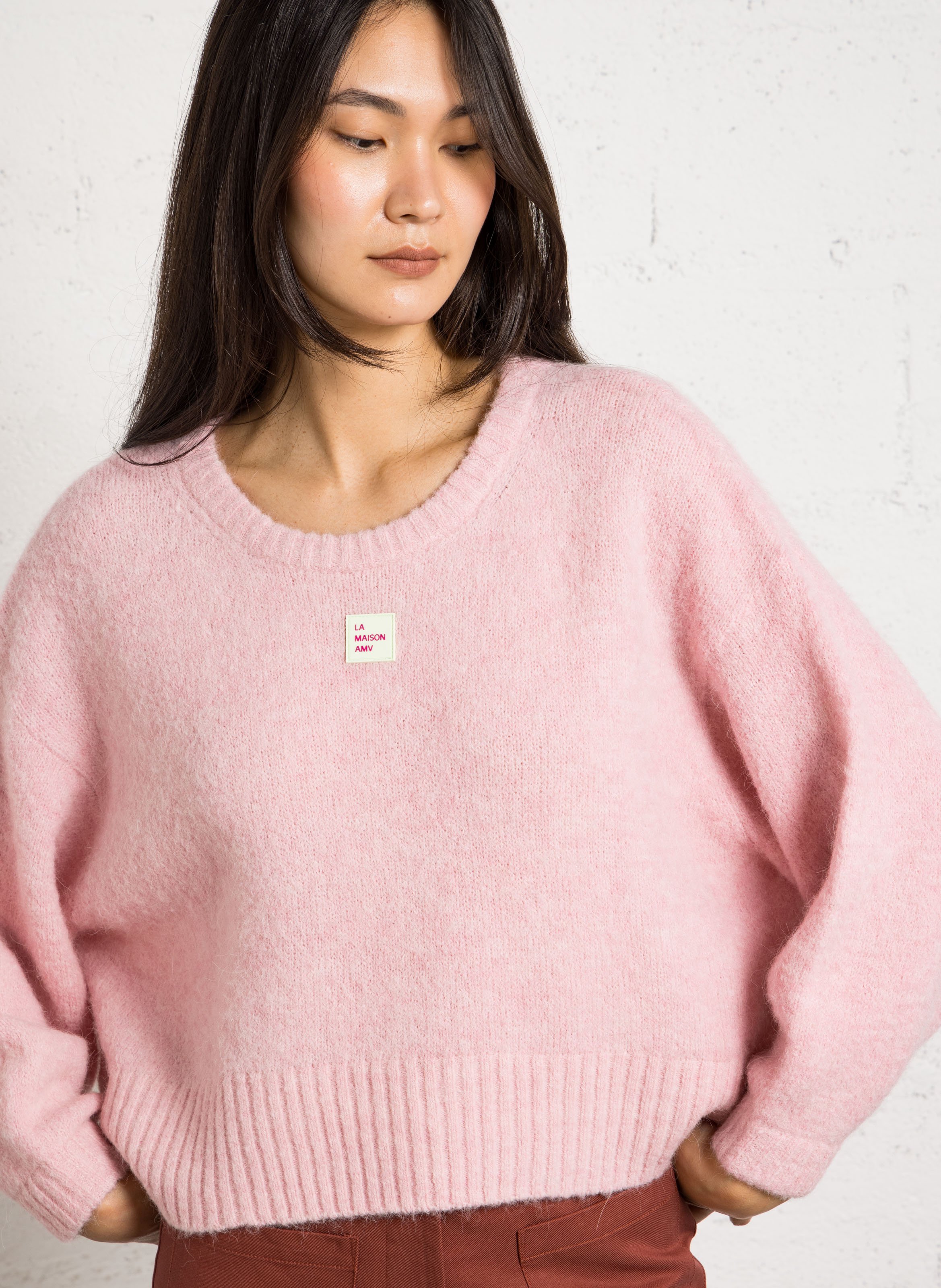 Oversize round-neck knit sweater AMERICAN VINTAGE Pink