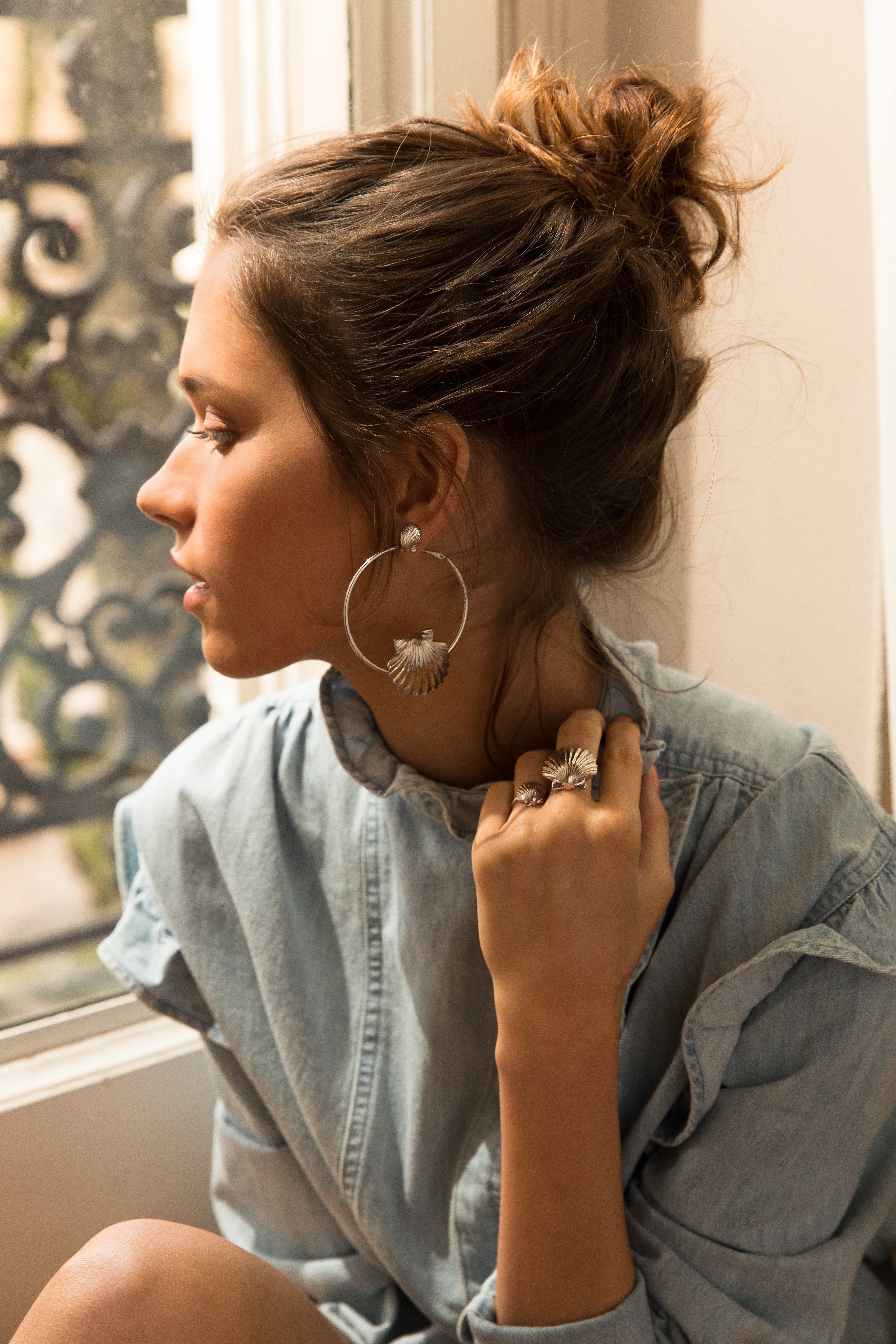 Shells stud earrings in gold-plated 24K MONSIEUR SIMONE Silver