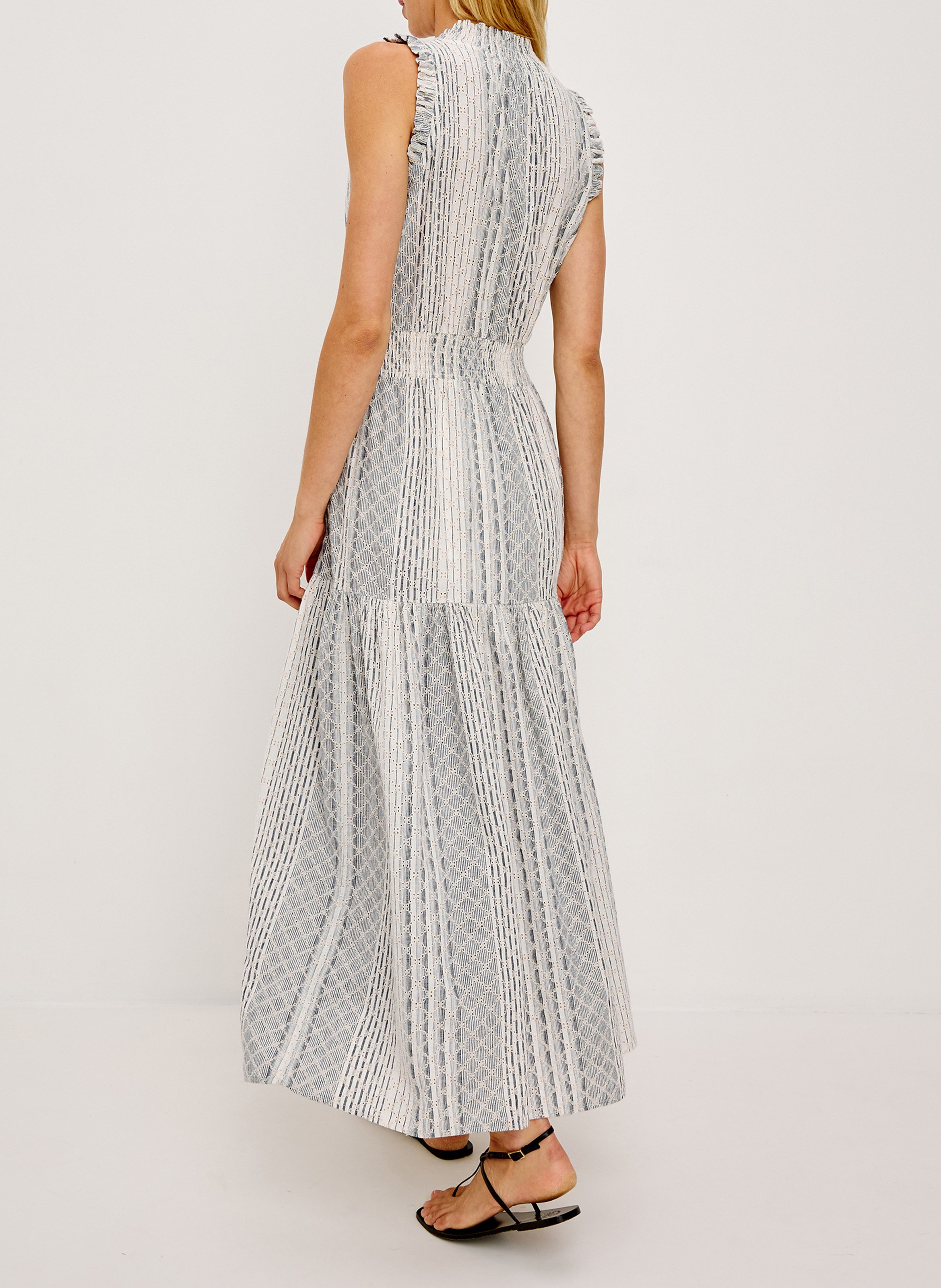 Lange mouwloze bedrukte linnenmix jurk RAILS Veelkleurig