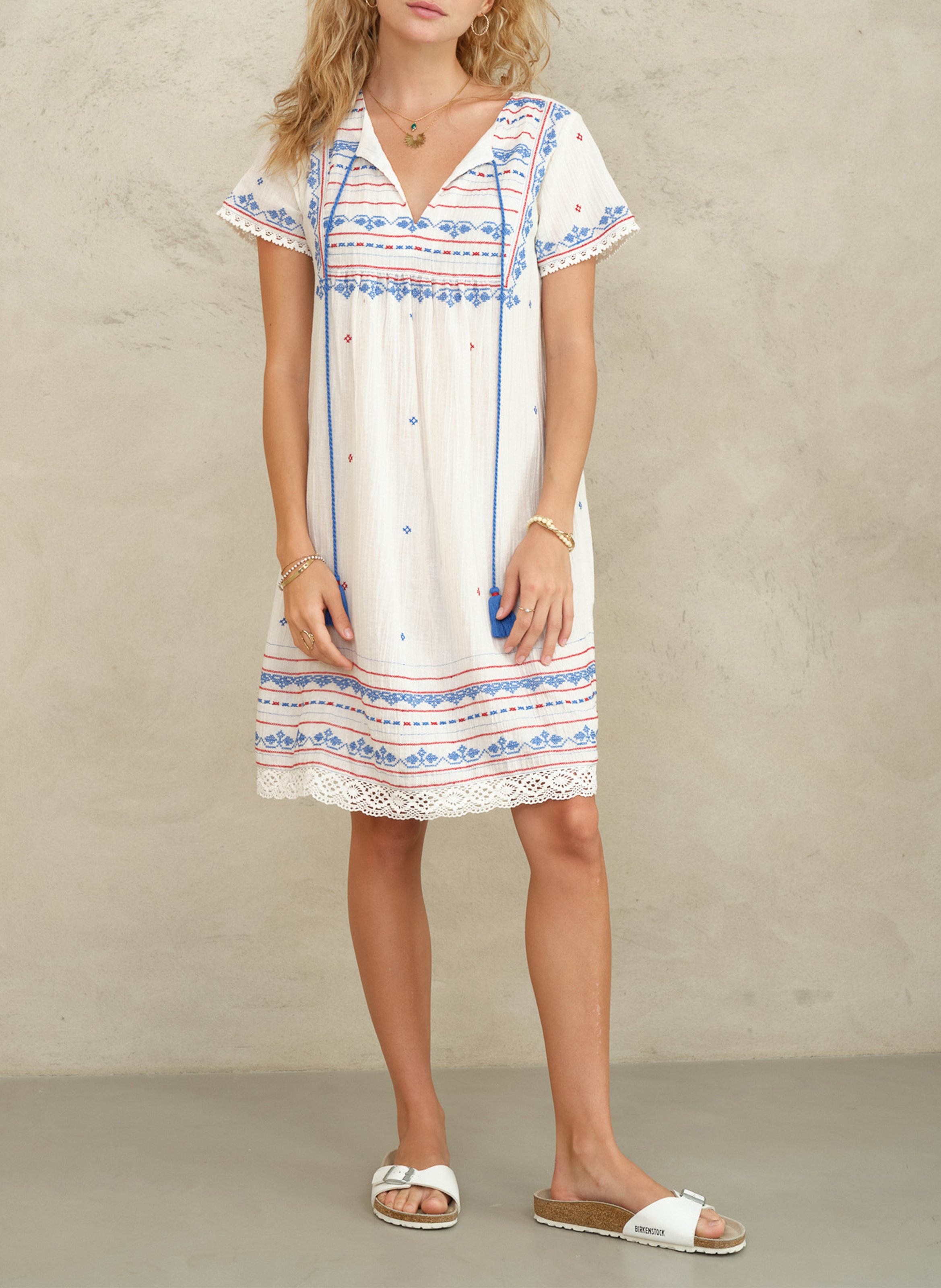 Short cotton henley dress M.A.B.E White