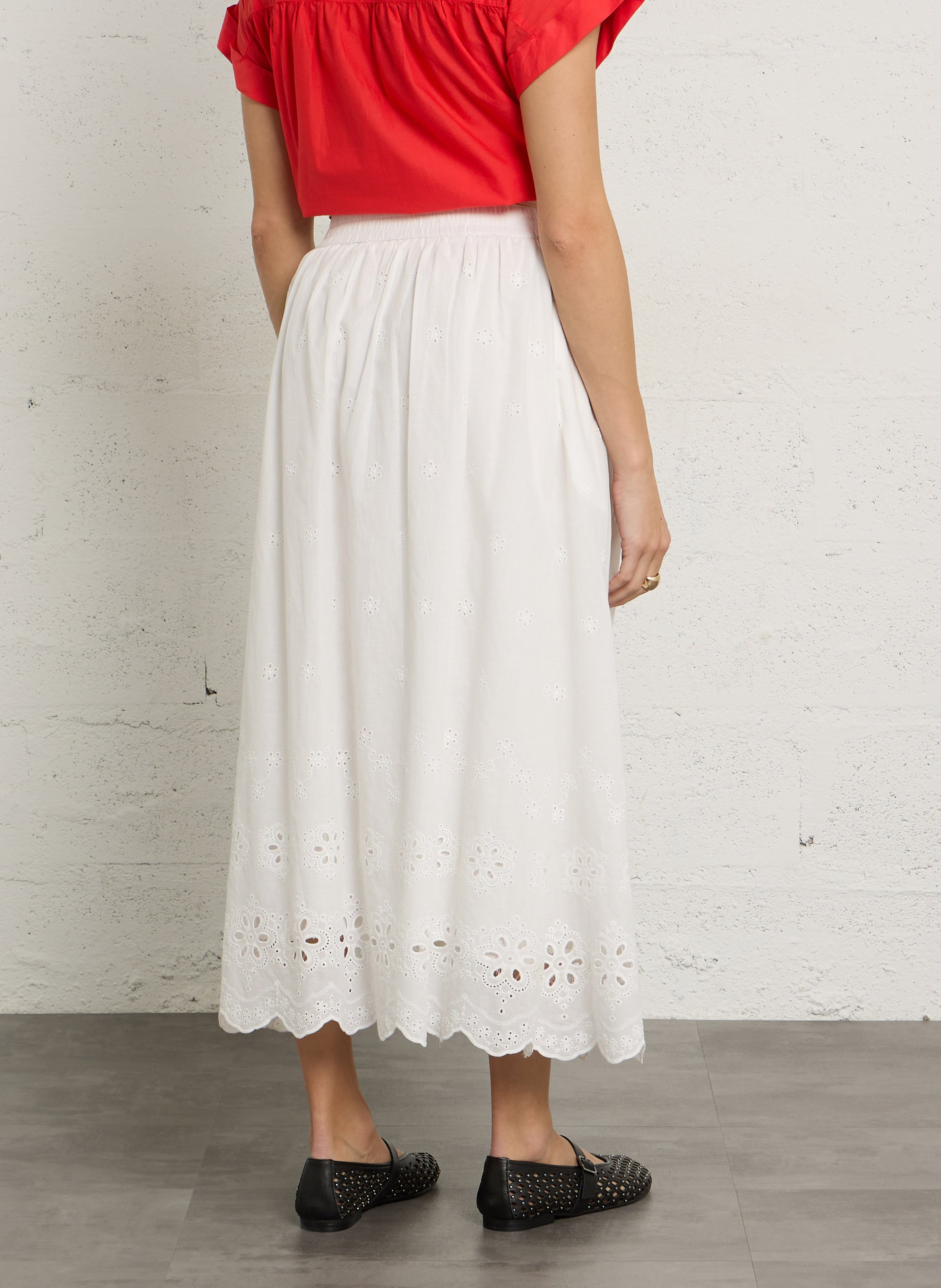 Midi-Baumwollrock mit Stickerei SEE U SOON Weiss