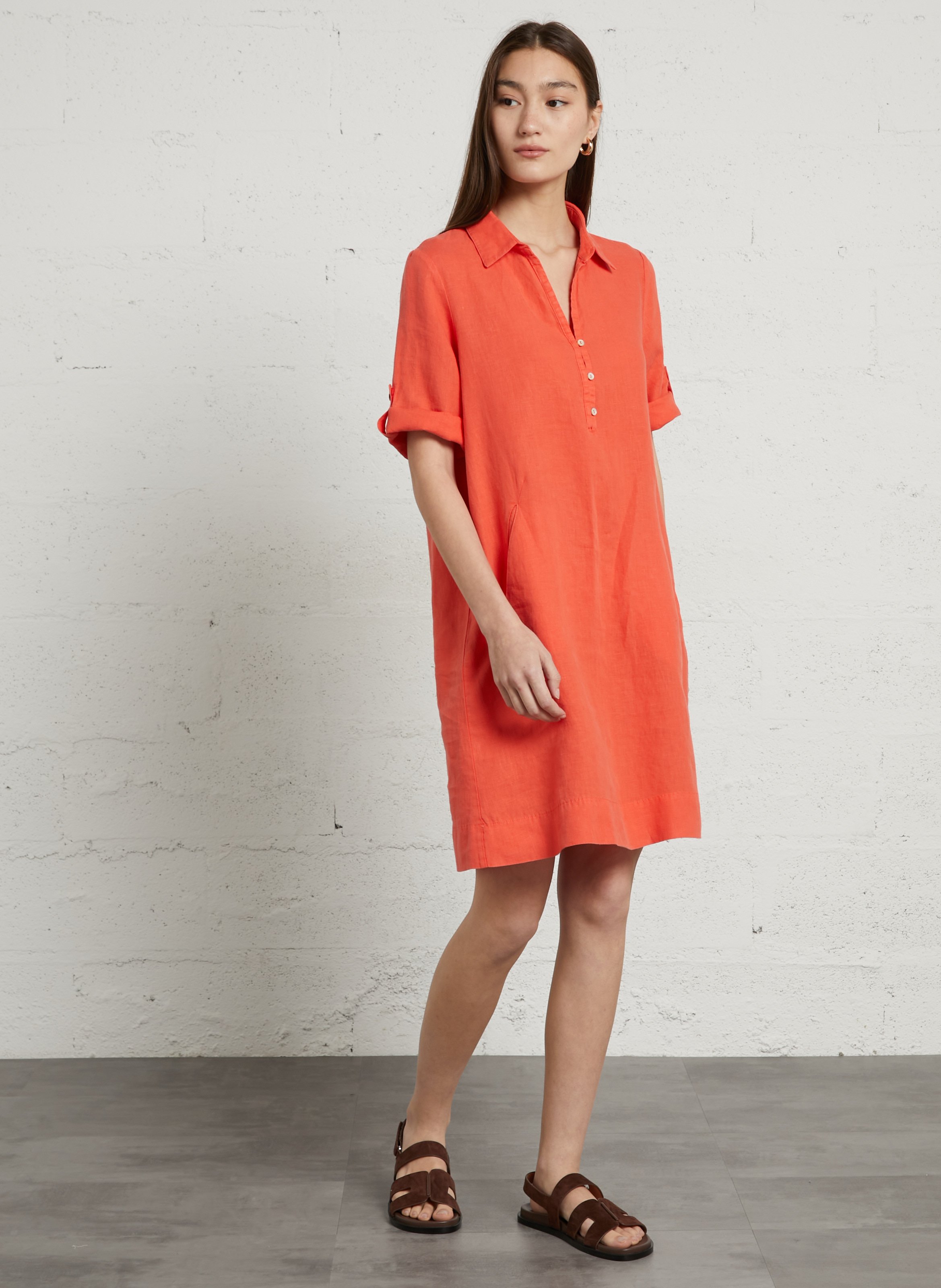 V-neck linen midi dress SUD EXPRESS Red