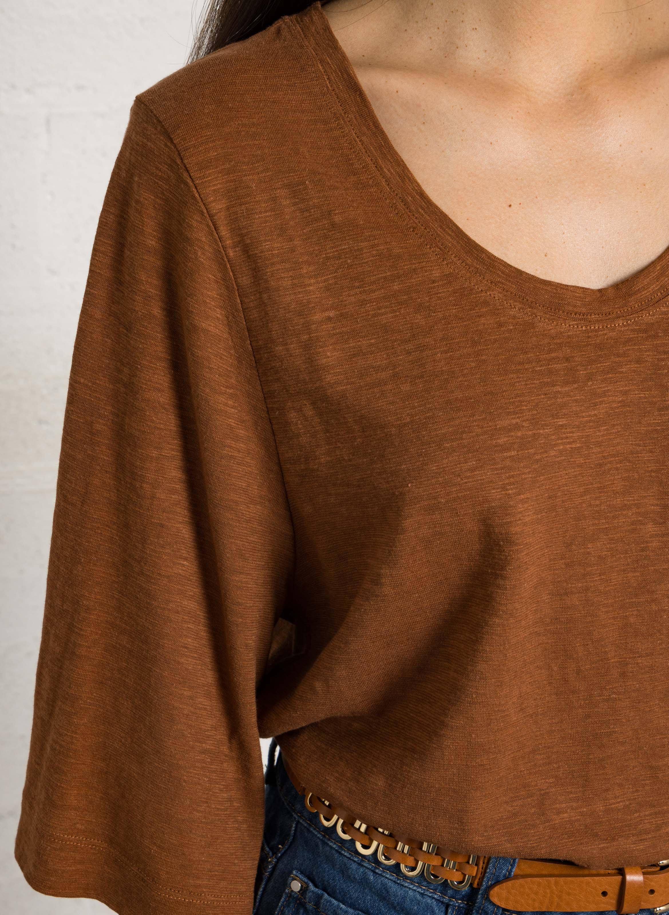 Effen top met lange mouwen en ronde hals MAISON 123 Bruin