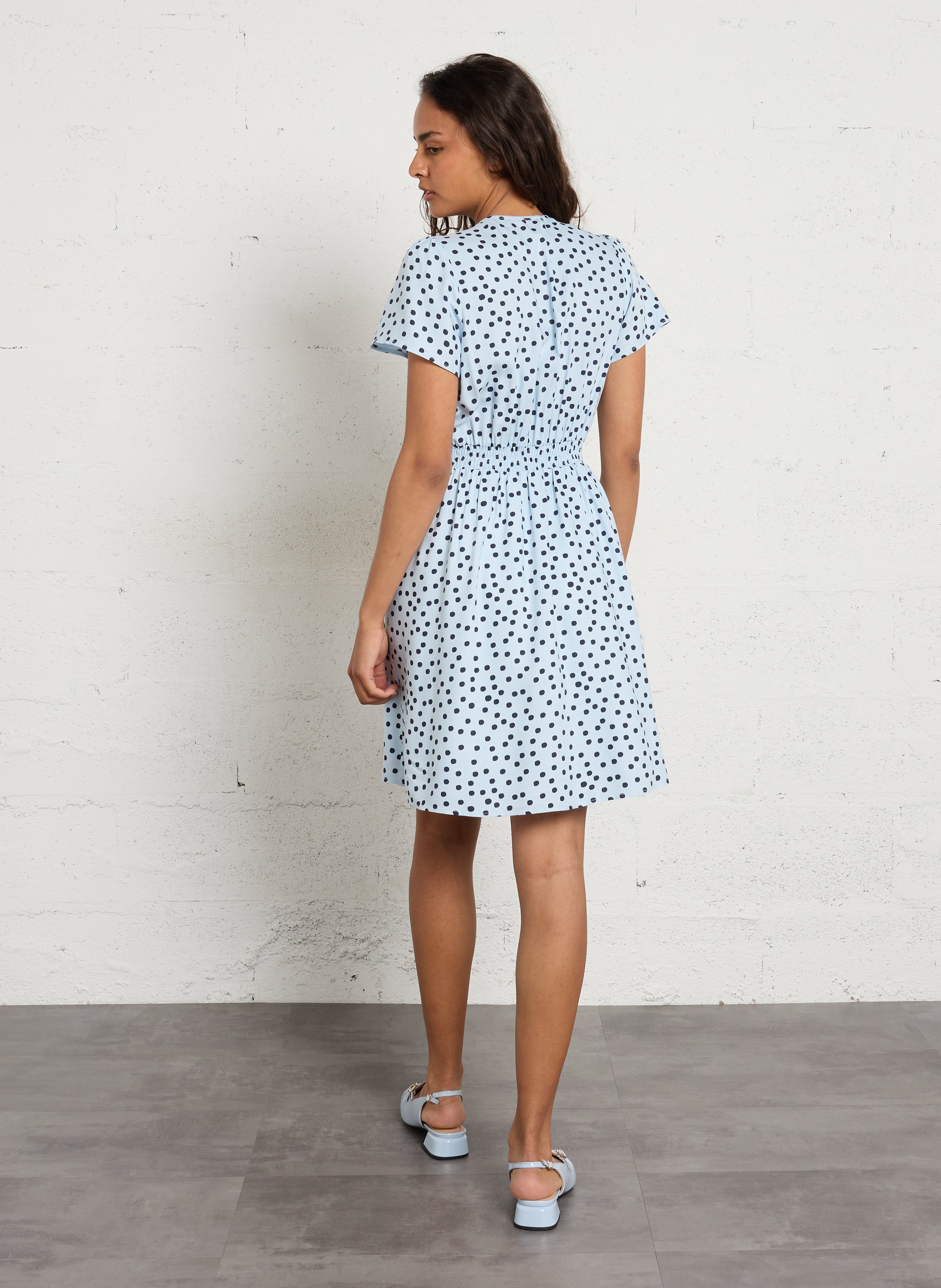 Robe courte cintrée imprimé à pois IKKS Bleu