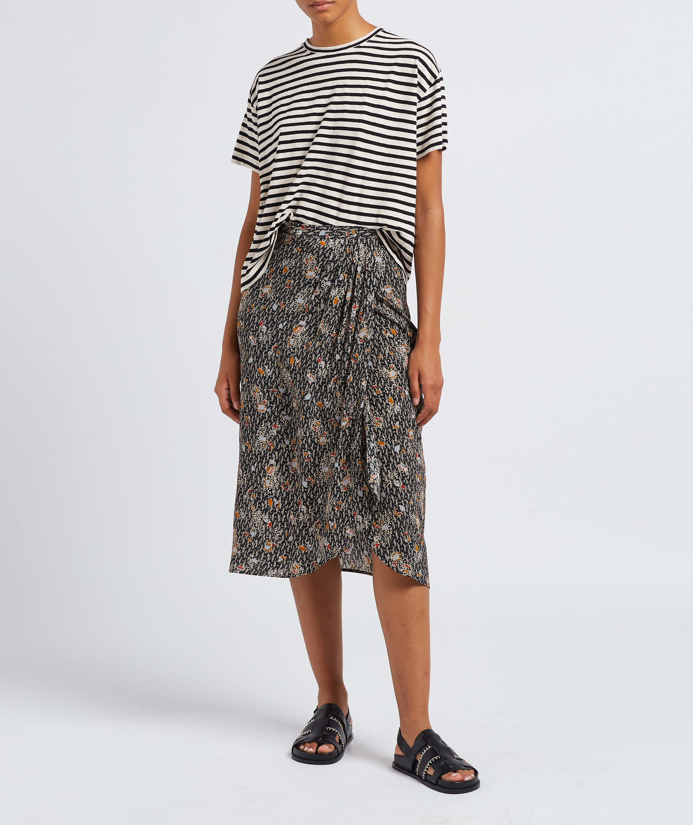 Weites Rundhals-T-Shirt aus Baumwoll-Mix mit Streifen SESSUN Beige