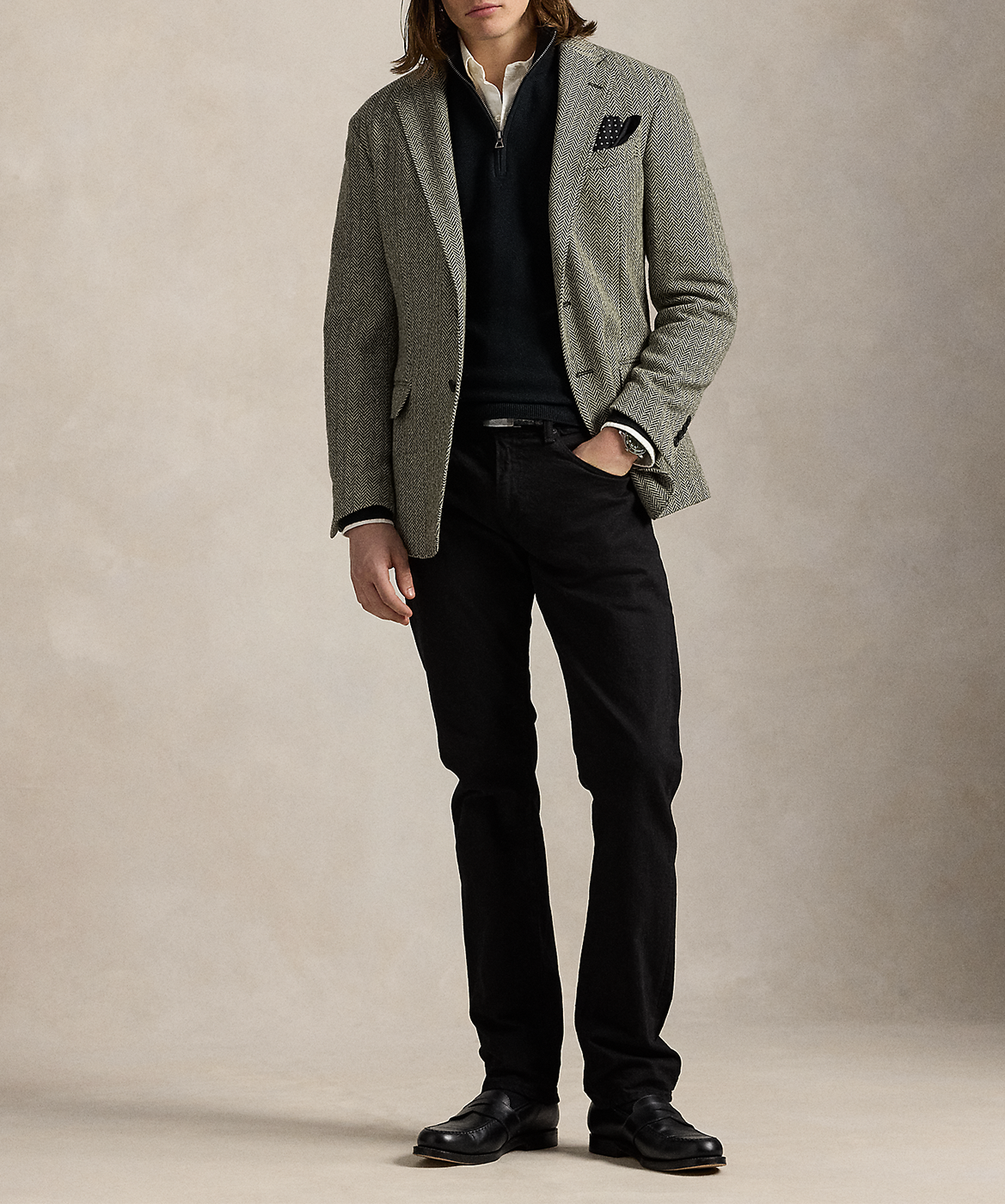 Pull col montant zippé en coton piqué POLO RALPH LAUREN Noir