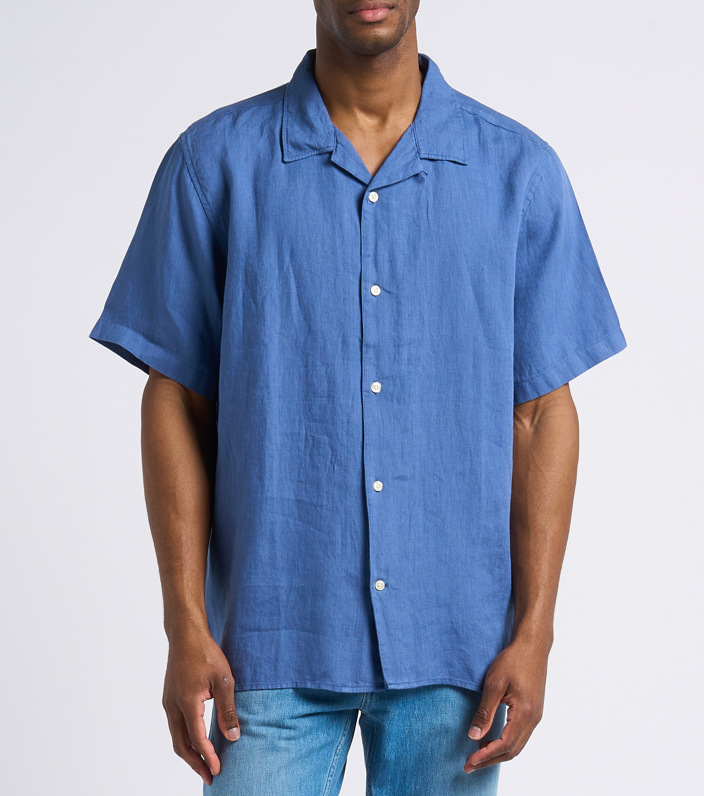 Recht overhemd van biologisch linnen met klassieke kraag KNOWLEDGE COTTON APPAREL