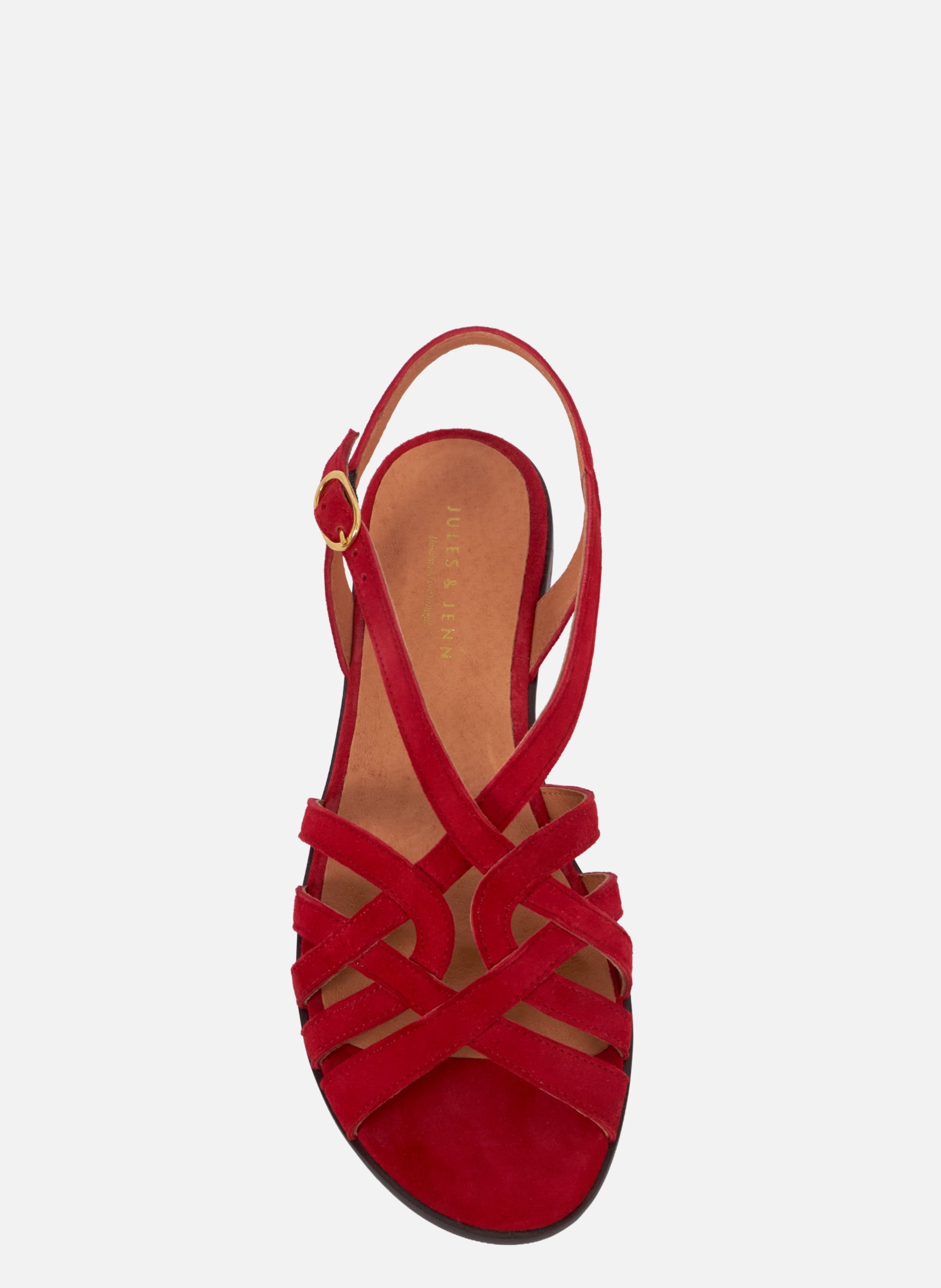 Flat suede leather strap sandals JULES & JENN Red