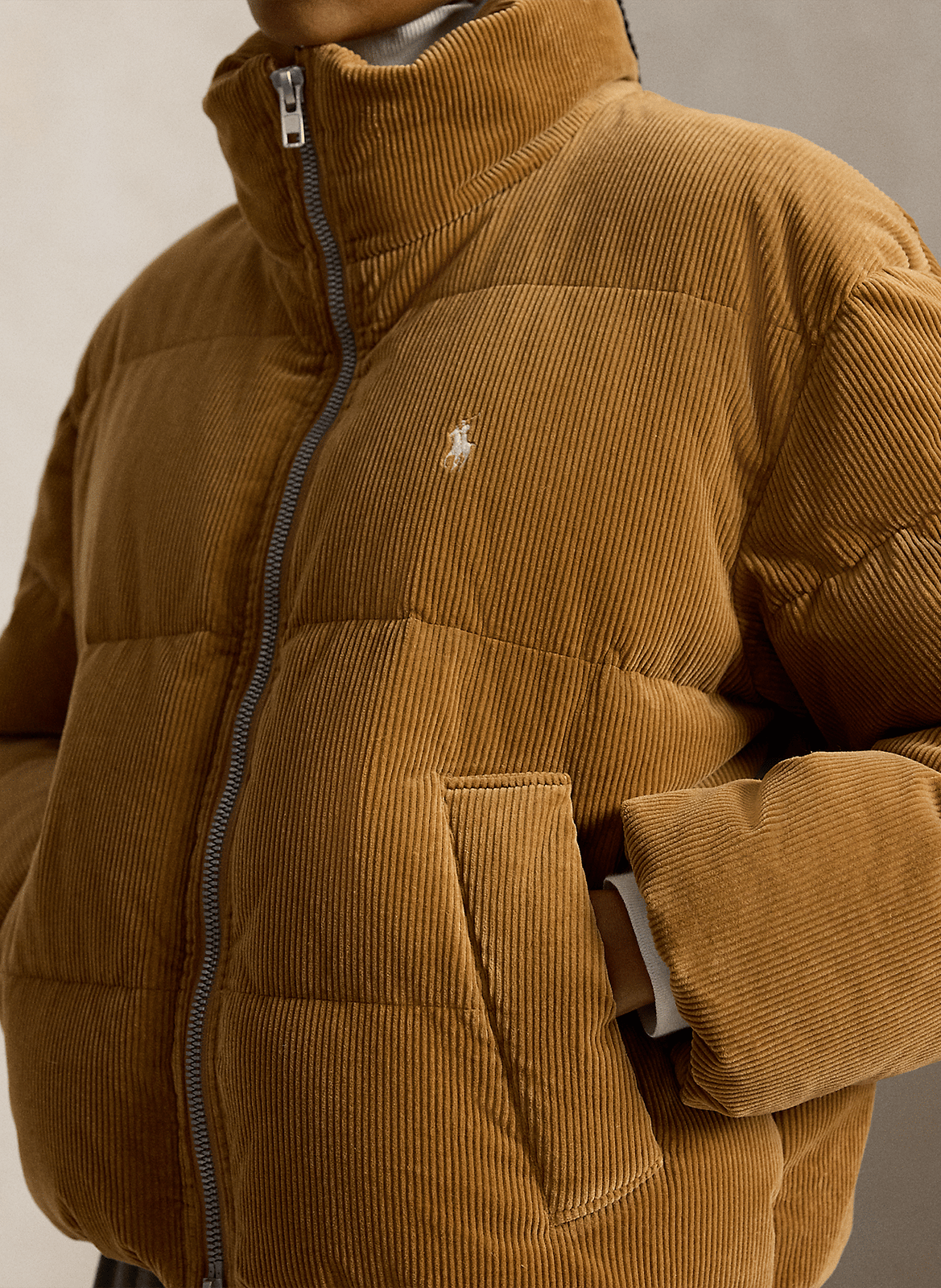 Recht ribfluwelen gewatteerde jas van gemengd katoen POLO RALPH LAUREN Beige
