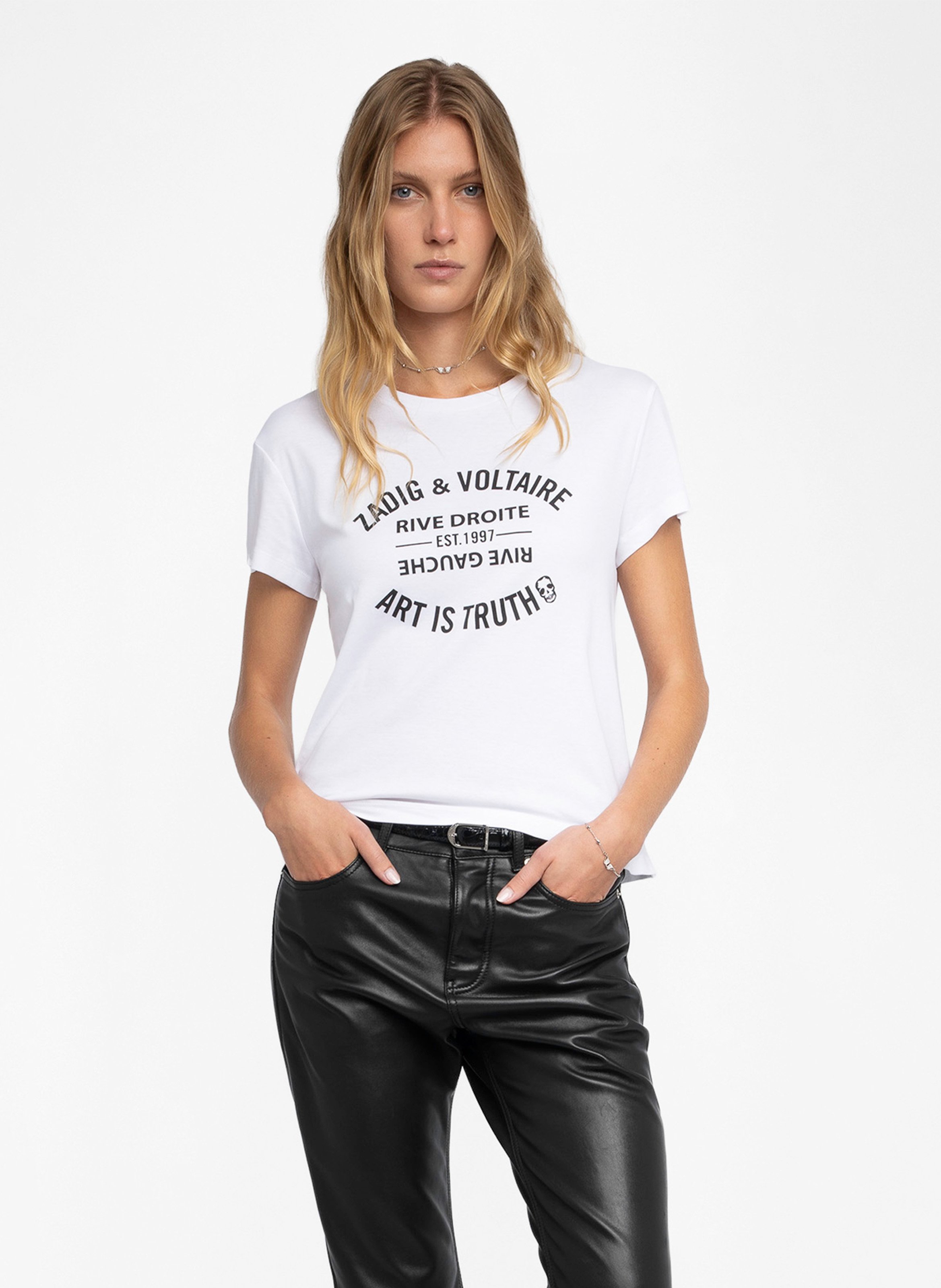 Straight round-neck cotton T-shirt with screen print ZADIG&VOLTAIRE White