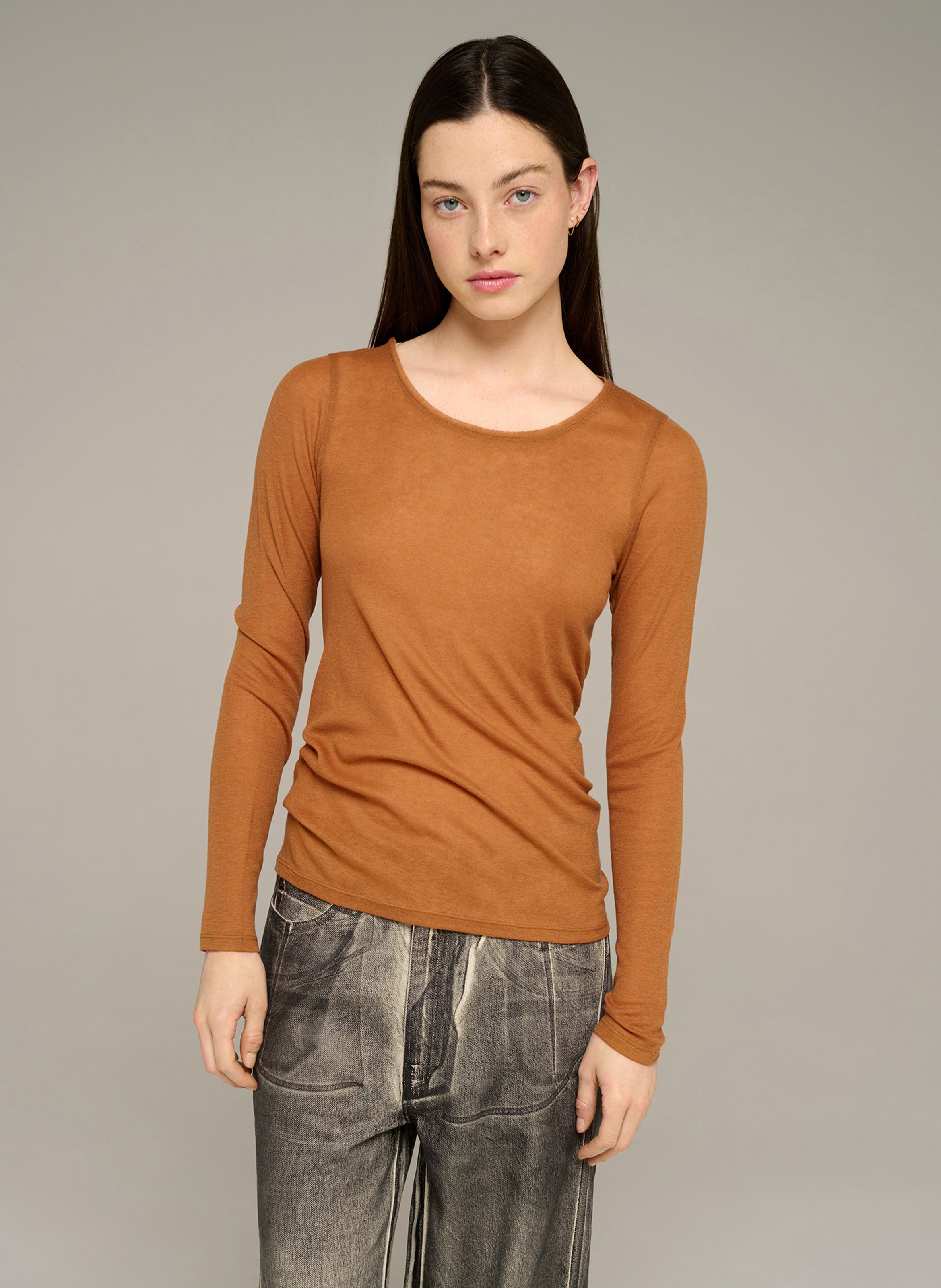 Langarmshirt mit Rundhalsausschnitt COTELAC ACOTE Braun