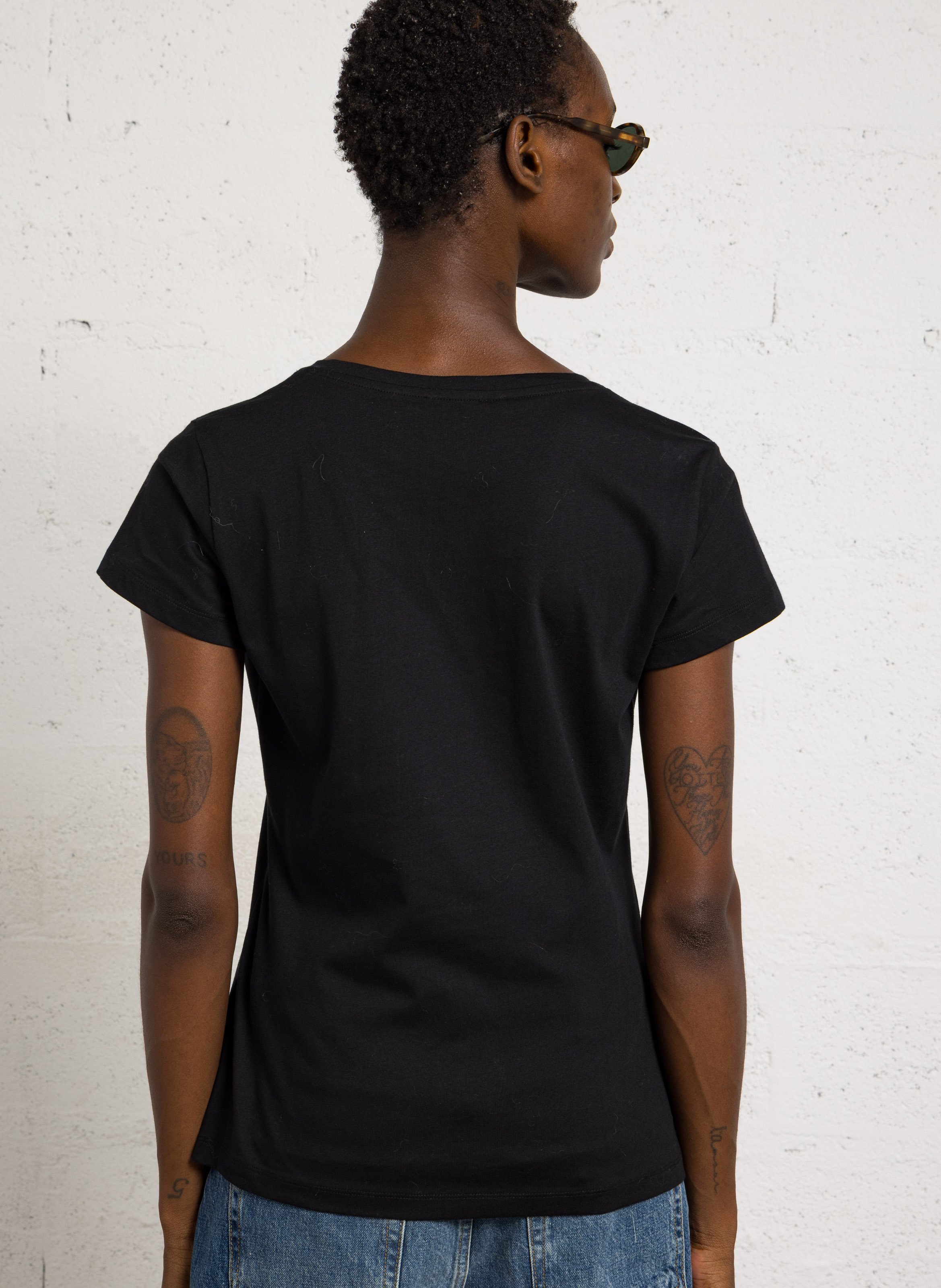 Straight-cut cotton T-shirt with V-neck LIU JO Black