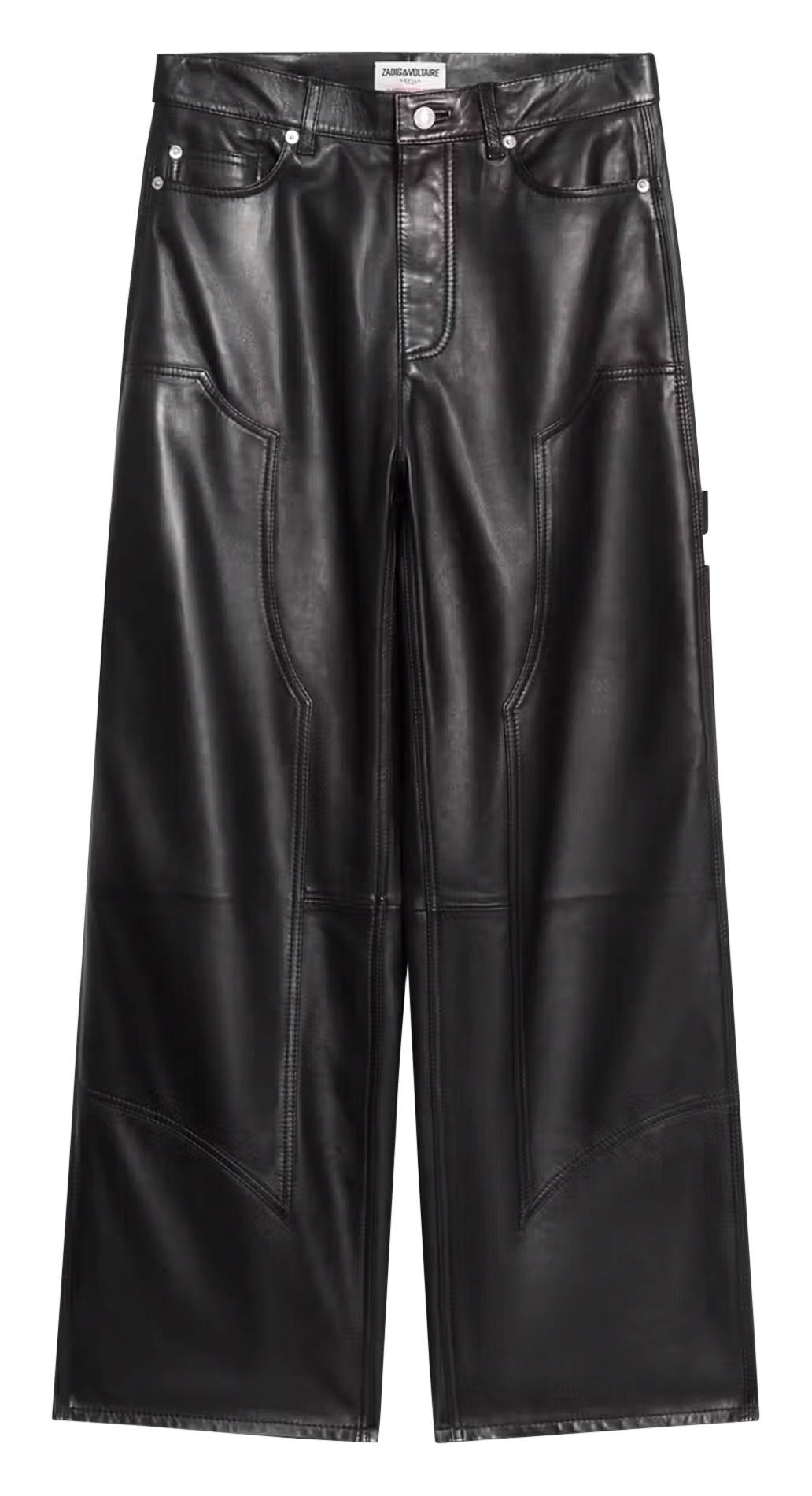 Pantalon droit taille haute en cuir ZADIG&VOLTAIRE Noir