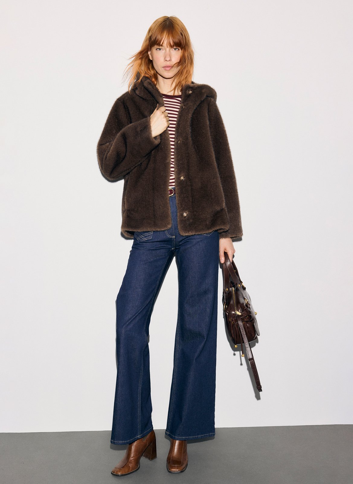 Straight coat with hood GERARD DAREL Brown