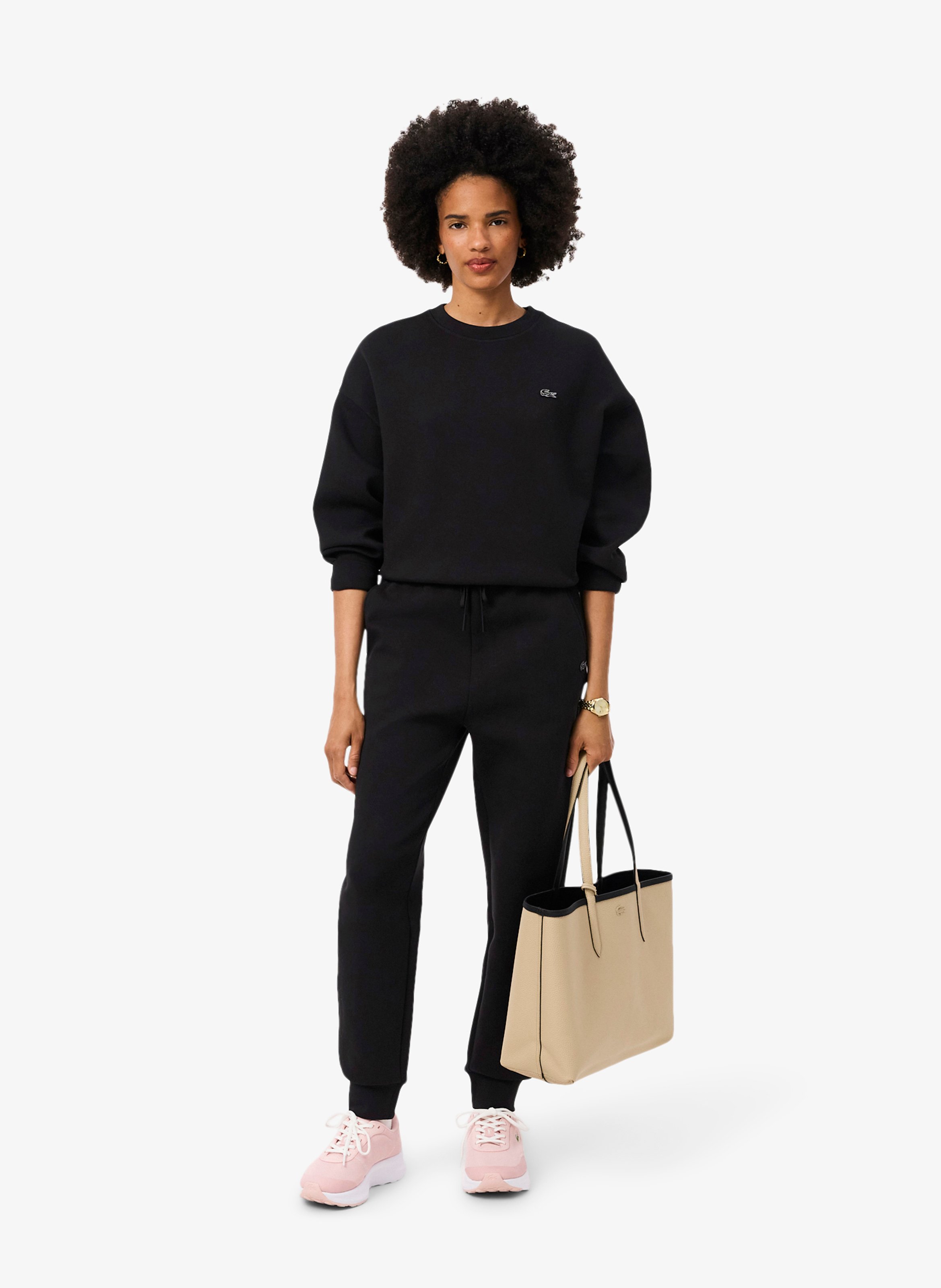 Oversized cotton-blend sweatshirt with round neck LACOSTE Black