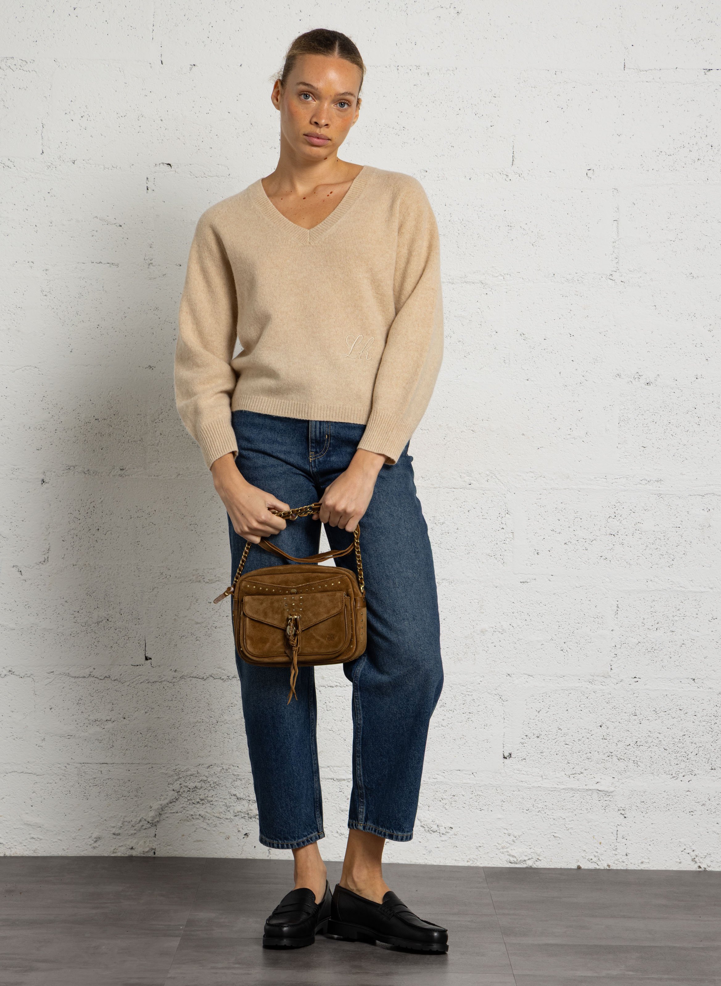 Umhängetasche aus Leder MILA LOUISE Beige