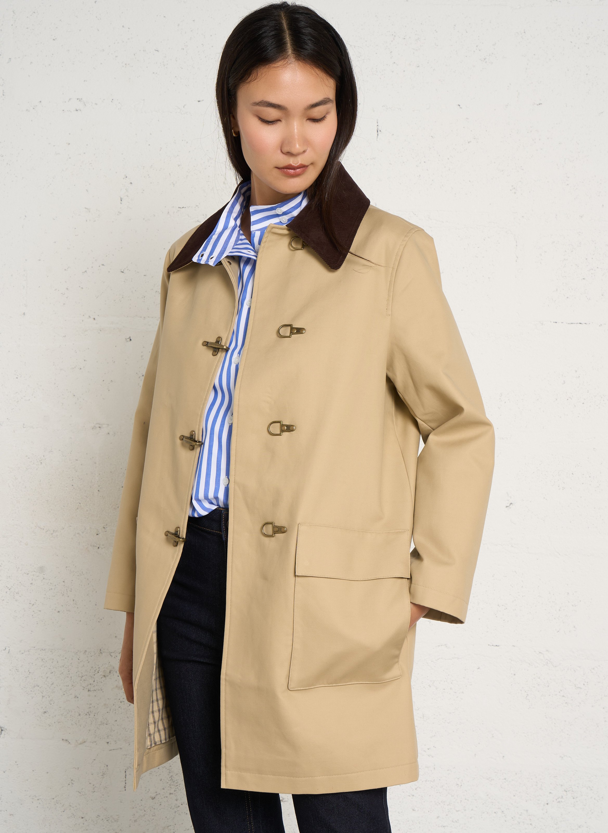 Manteau droit col velours côtelé MAISON 123 Beige