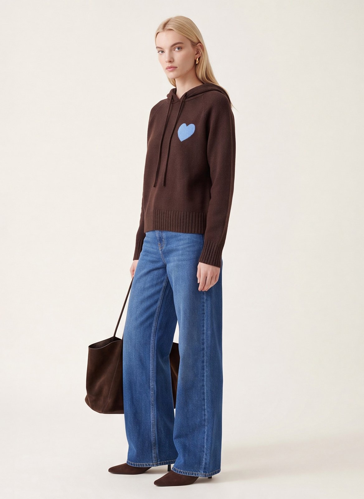Pull à capuche droit en laine mélangée KOOKAI Marron