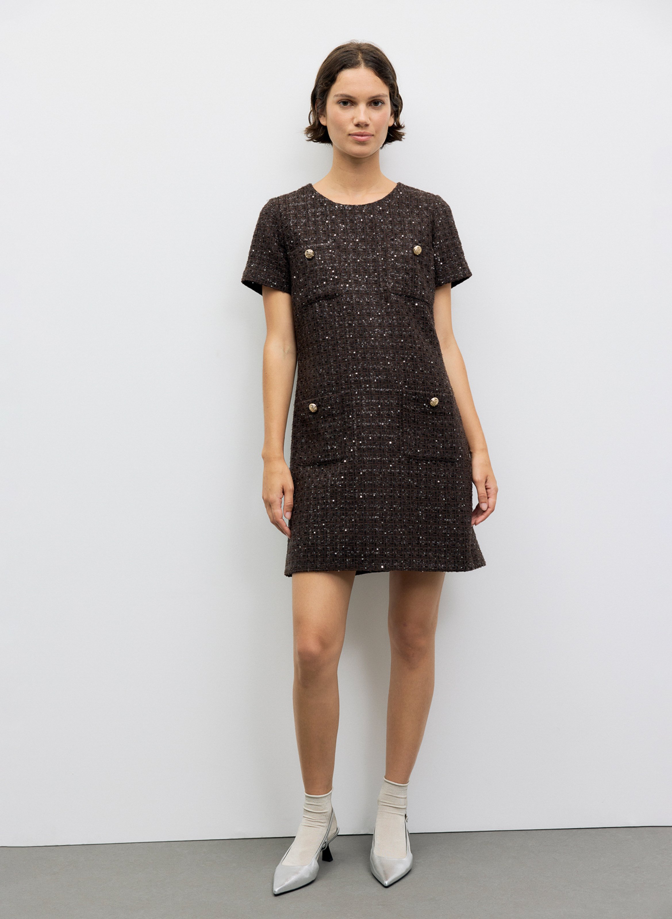 Kurzes Tweedkleid mit kurzen Ärmeln GERARD DAREL Braun