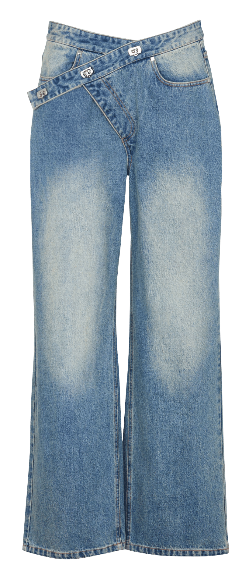 Jean large boutonné en coton BERENICE Bleu
