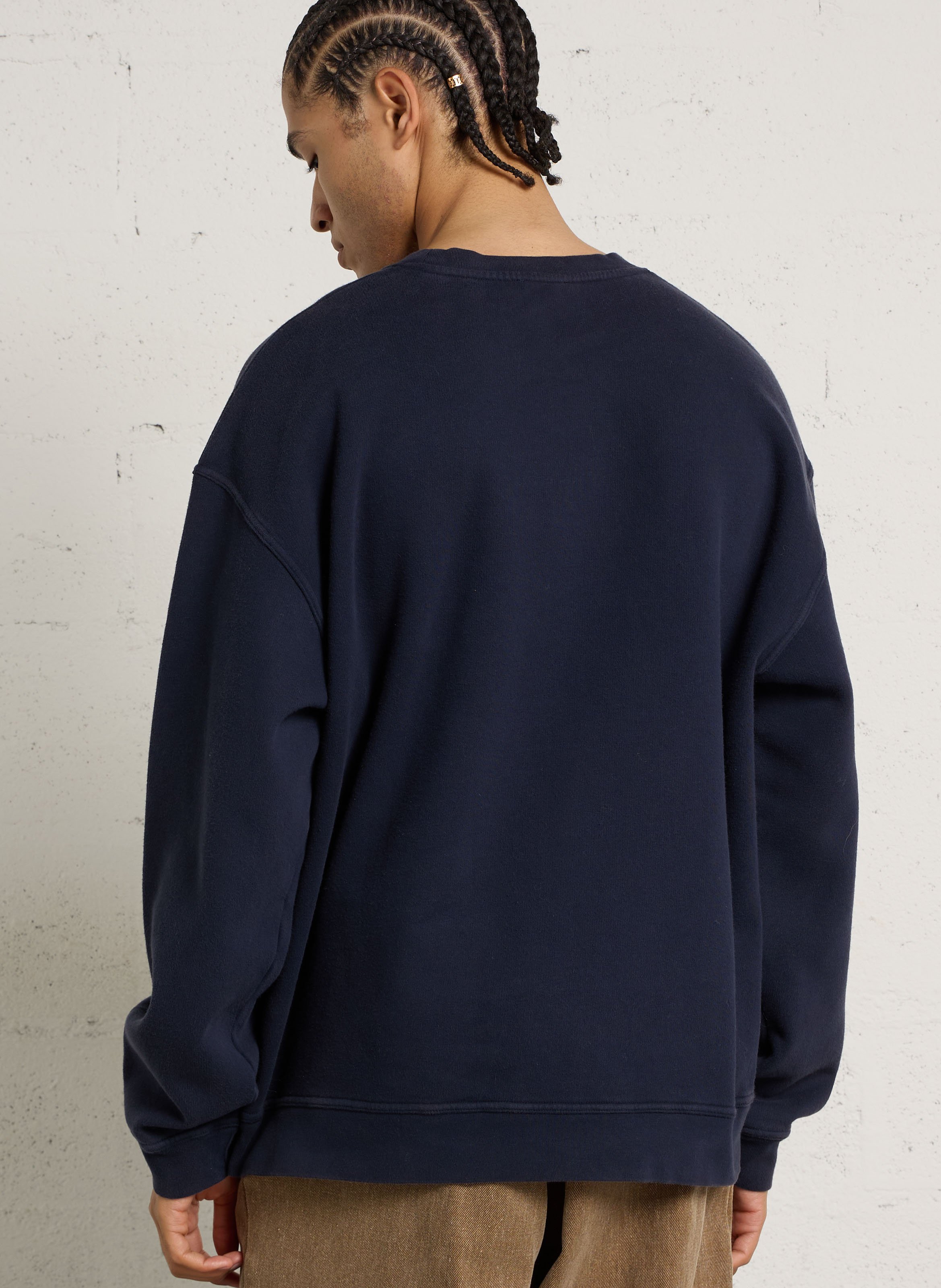 Loose-fit round-neck cotton sweatshirt with screen print AMERICAN VINTAGE Blue