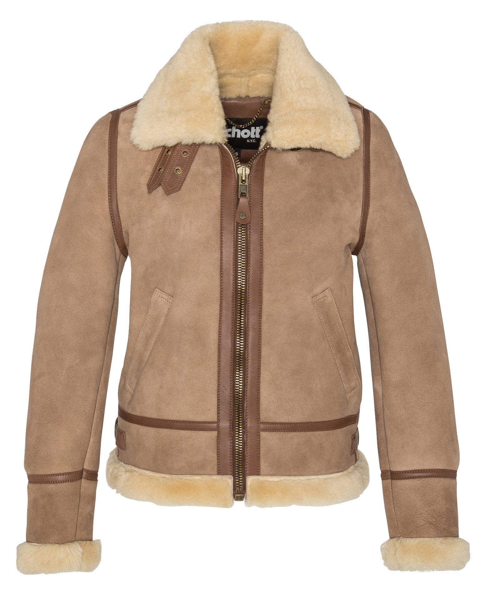 Pilotenjack van schapenvacht met klassieke kraag SCHOTT Bruin