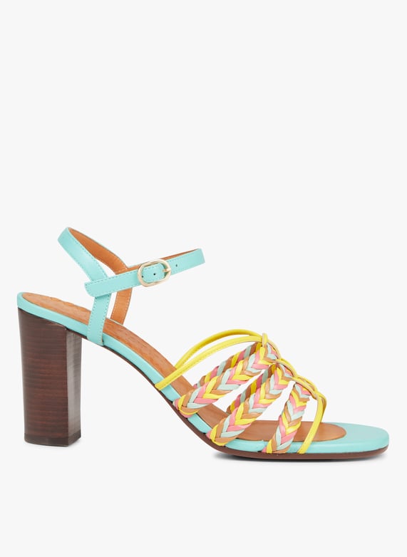 Sandales a talon en cuir Multicolore