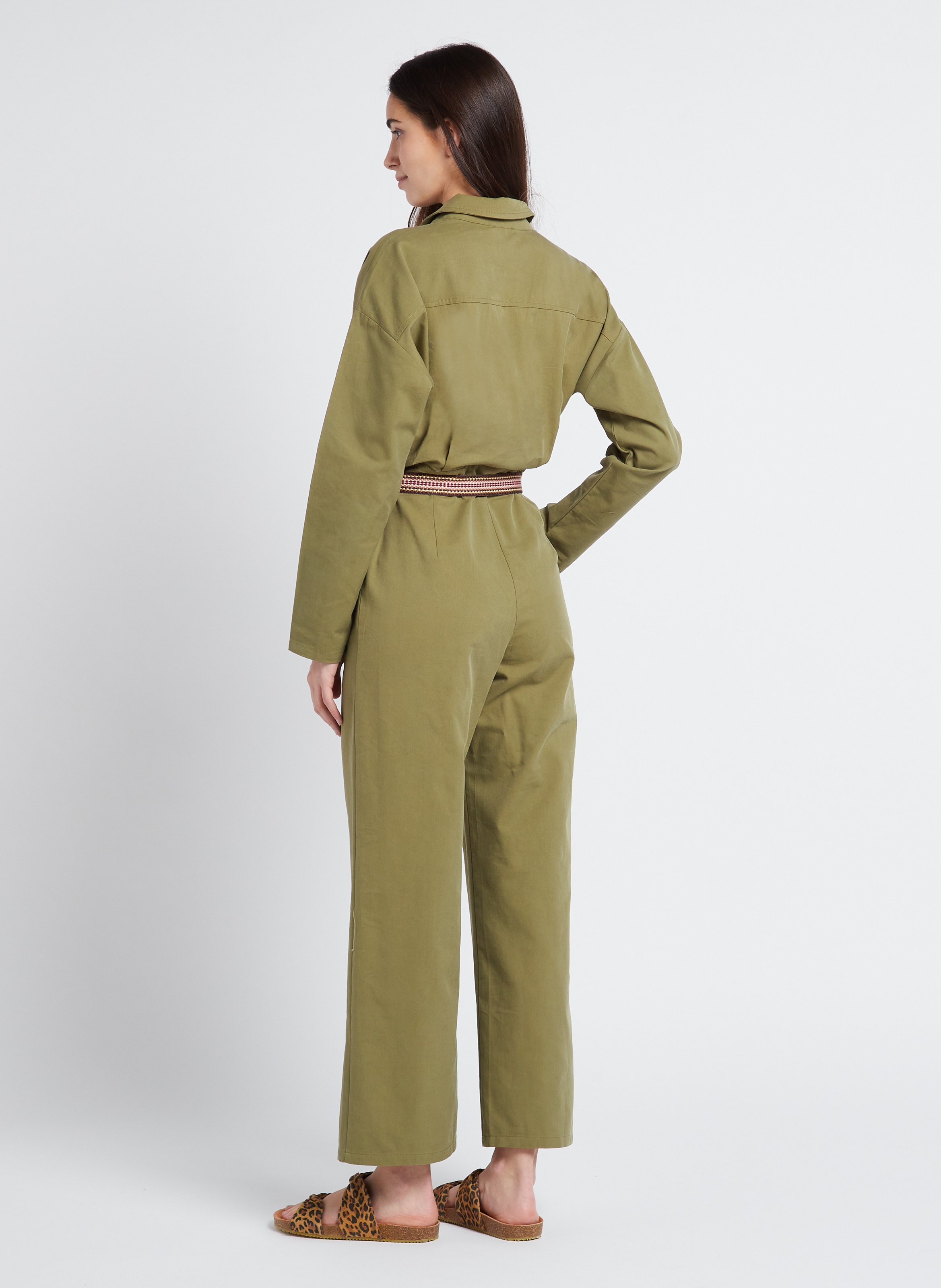 Combinaison ceinturée à col tailleur en coton mélangé LA PETITE ETOILE Kaki