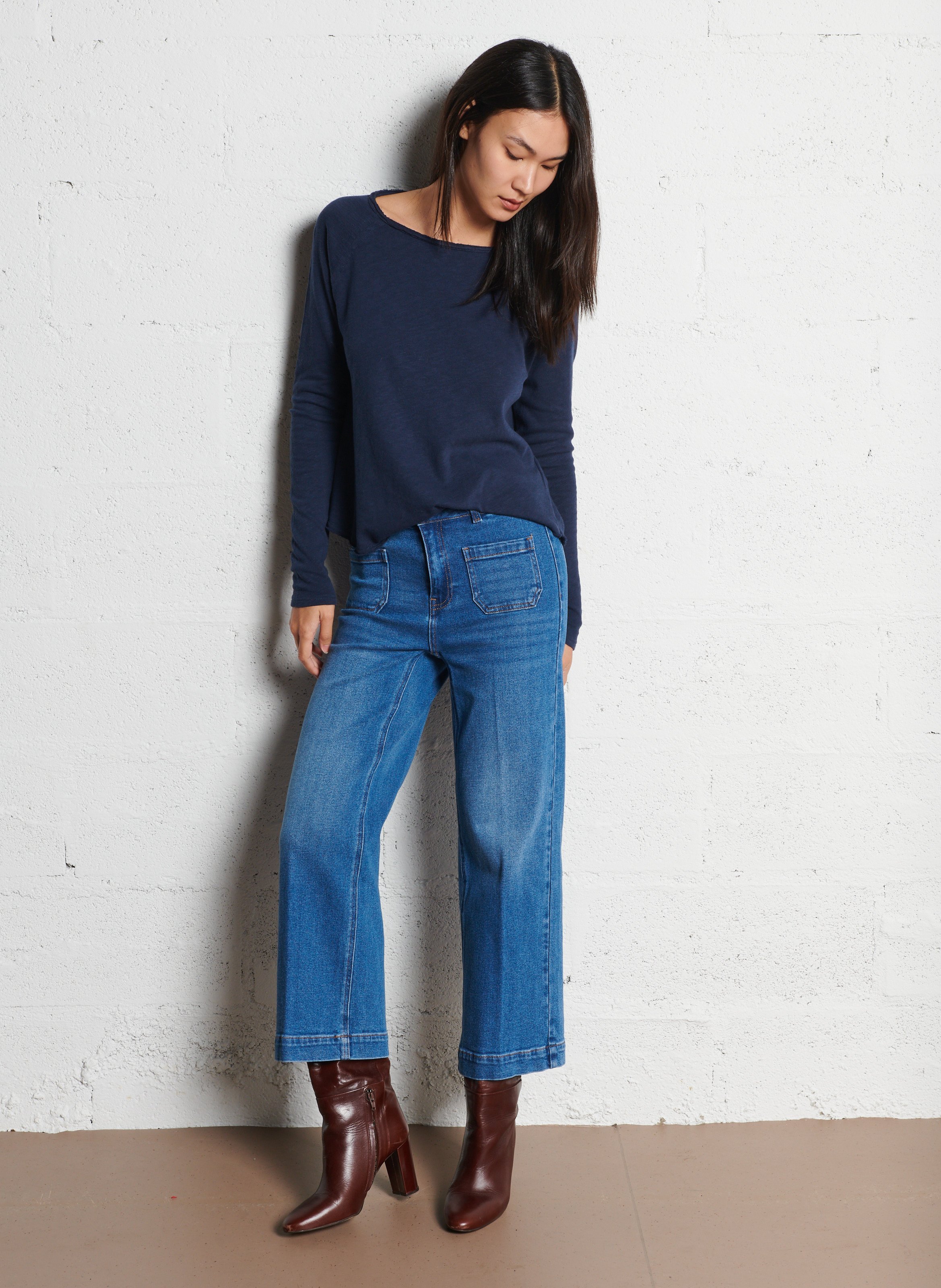 Katoenen T-shirt met boothals Blauw