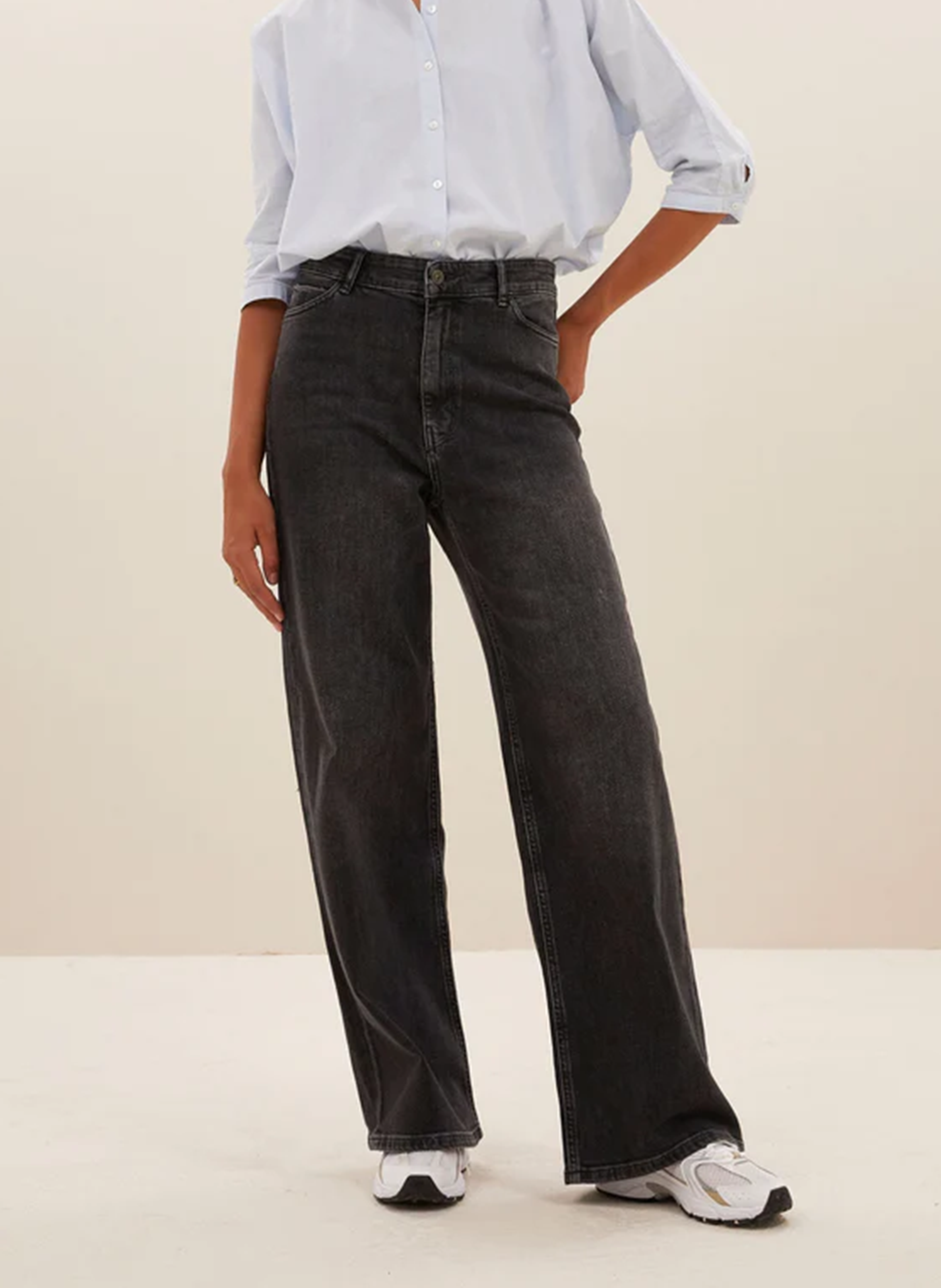 Wijde jeans van biokatoen met hoge taille BY BAR Grijs