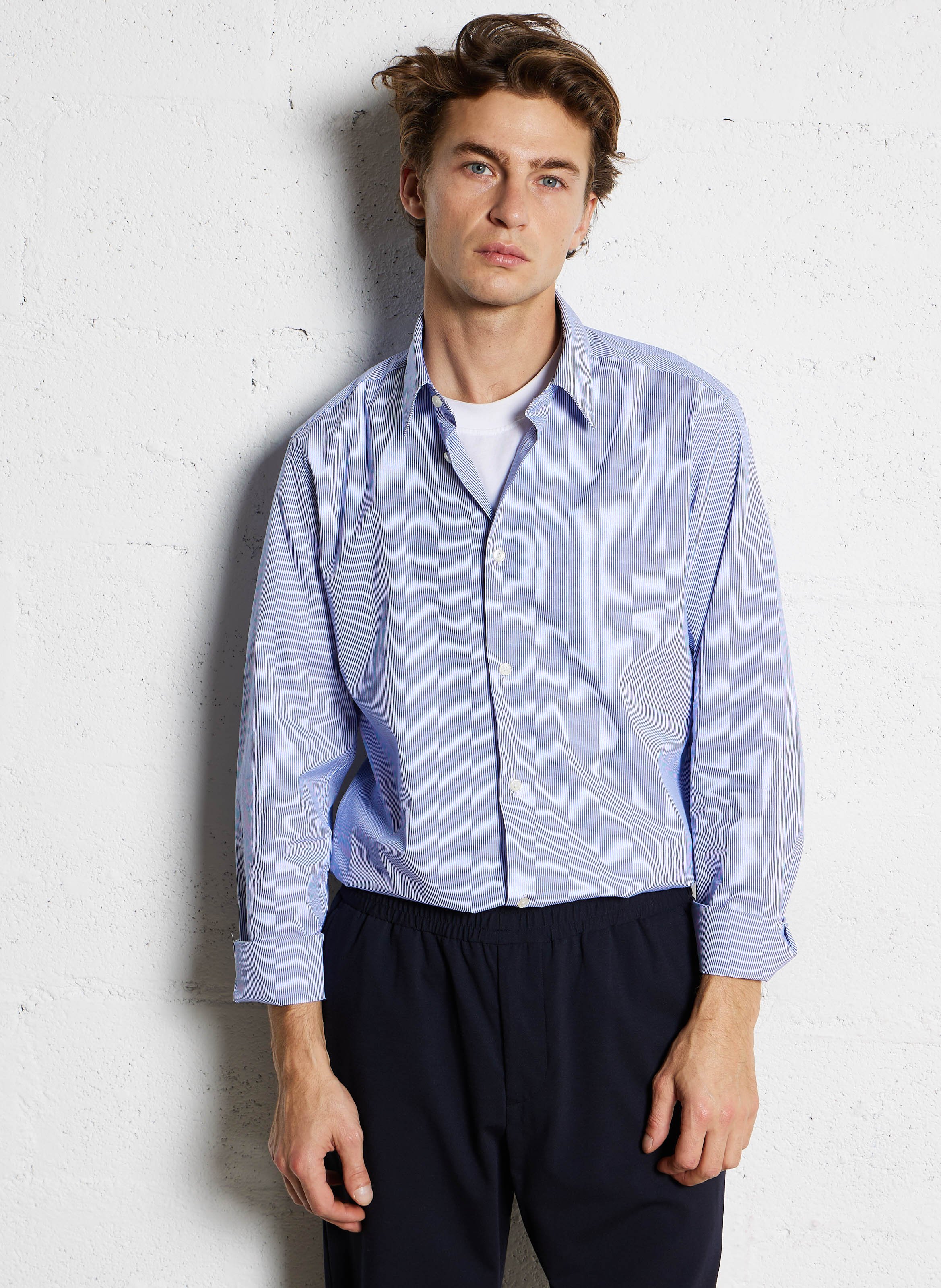 Slim striped cotton shirt AU PRINTEMPS PARIS Blue